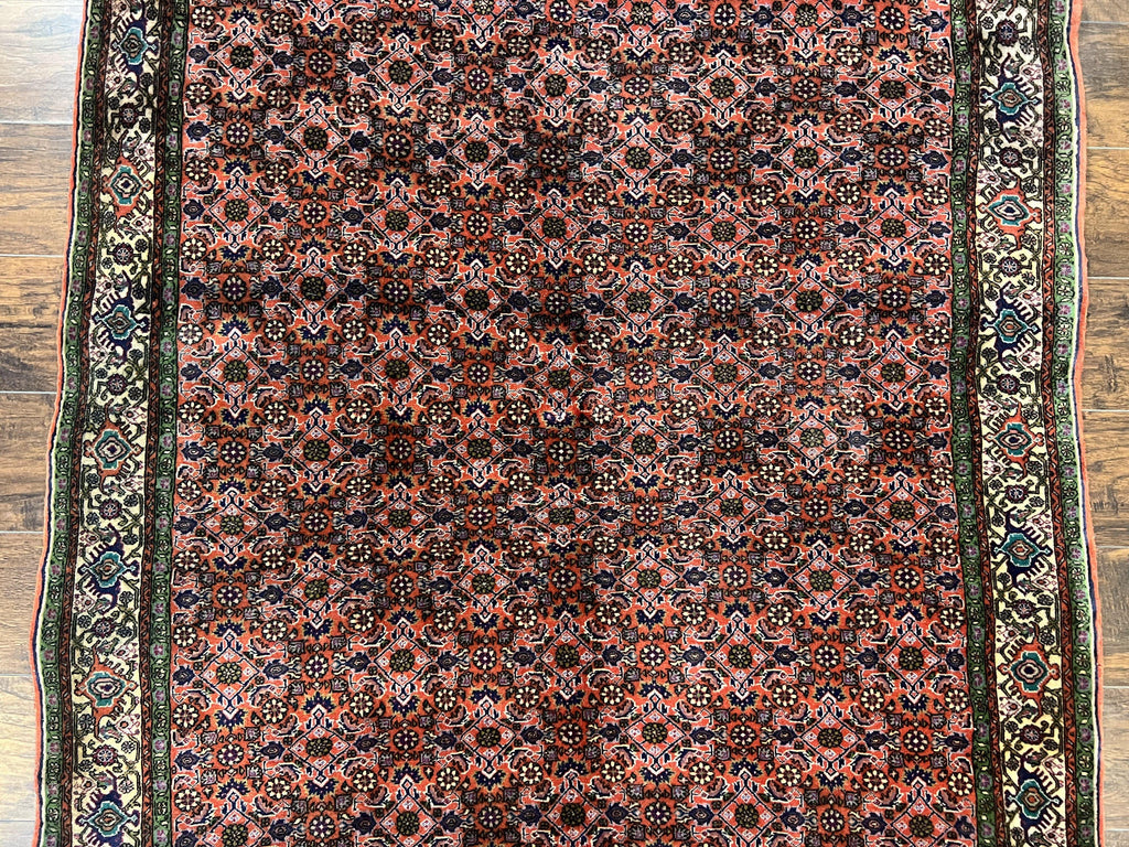Antique Persian Bijar Rug 5x7, Allover Pattern, Hand Knotted Vintage Wool Tribal Oriental Carpet, Bidjar Rug, Red and Cream 5 x 7 ft, Handmade Rug