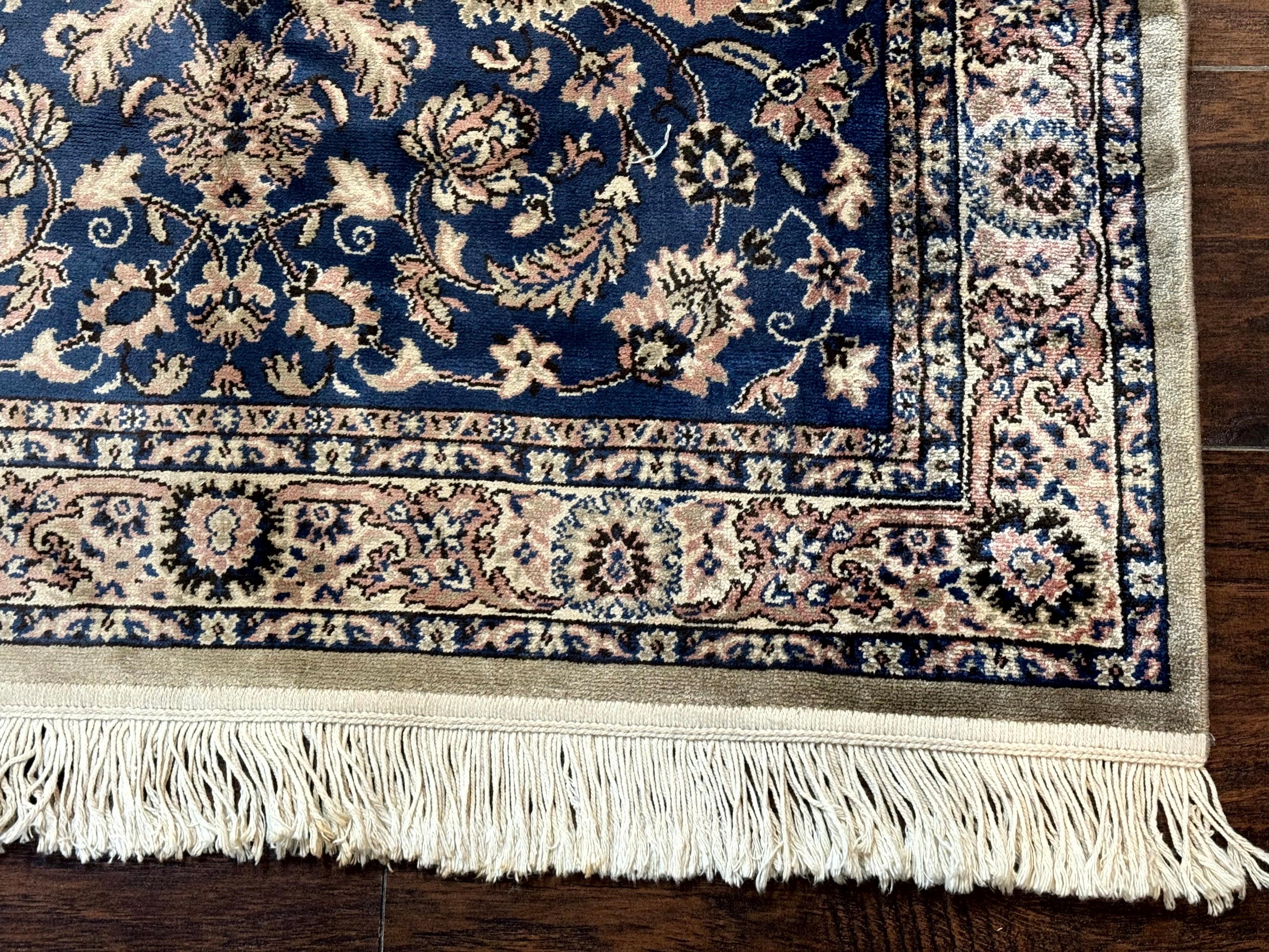 Vintage Art Silk Rug 3x4, Traditional Oriental Persian Design Rug, Belgium Power Loomed Rug, Navy Blue