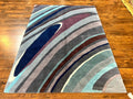 Modern Nepali Handmade Wool Rug 6x8, Blues Gray Mauve, Abstract, Nepali Tibetan Rug
