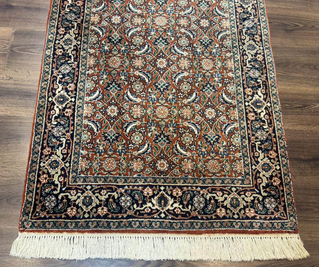 Indo Persian Bijar Rug 3x5, Red and Navy Blue, Allover Pattern, Fine Hand Knotted Wool Carpet