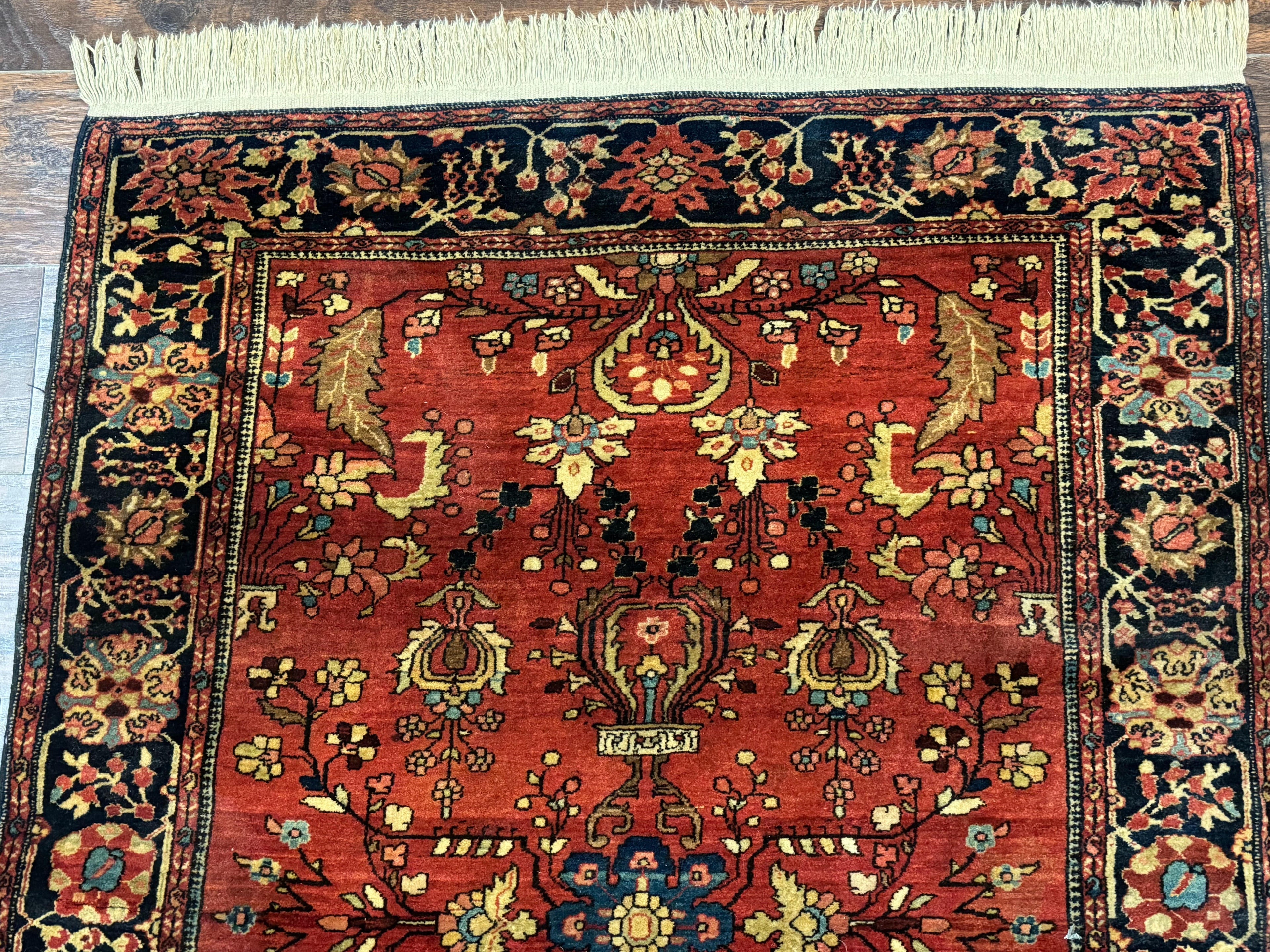 Antique Persian Farahan Sarouk Rug 3.6 x 5, Red, Floral, Traditional Rug, Fine 210 KPSI