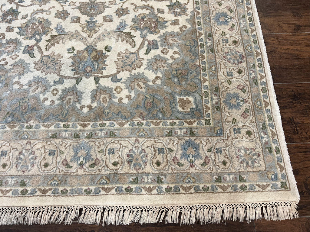 Indo Persian Rug 4x6, Floral Medallion, Beige, Handmade Wool Vintage Carpet 4 x 6 ft