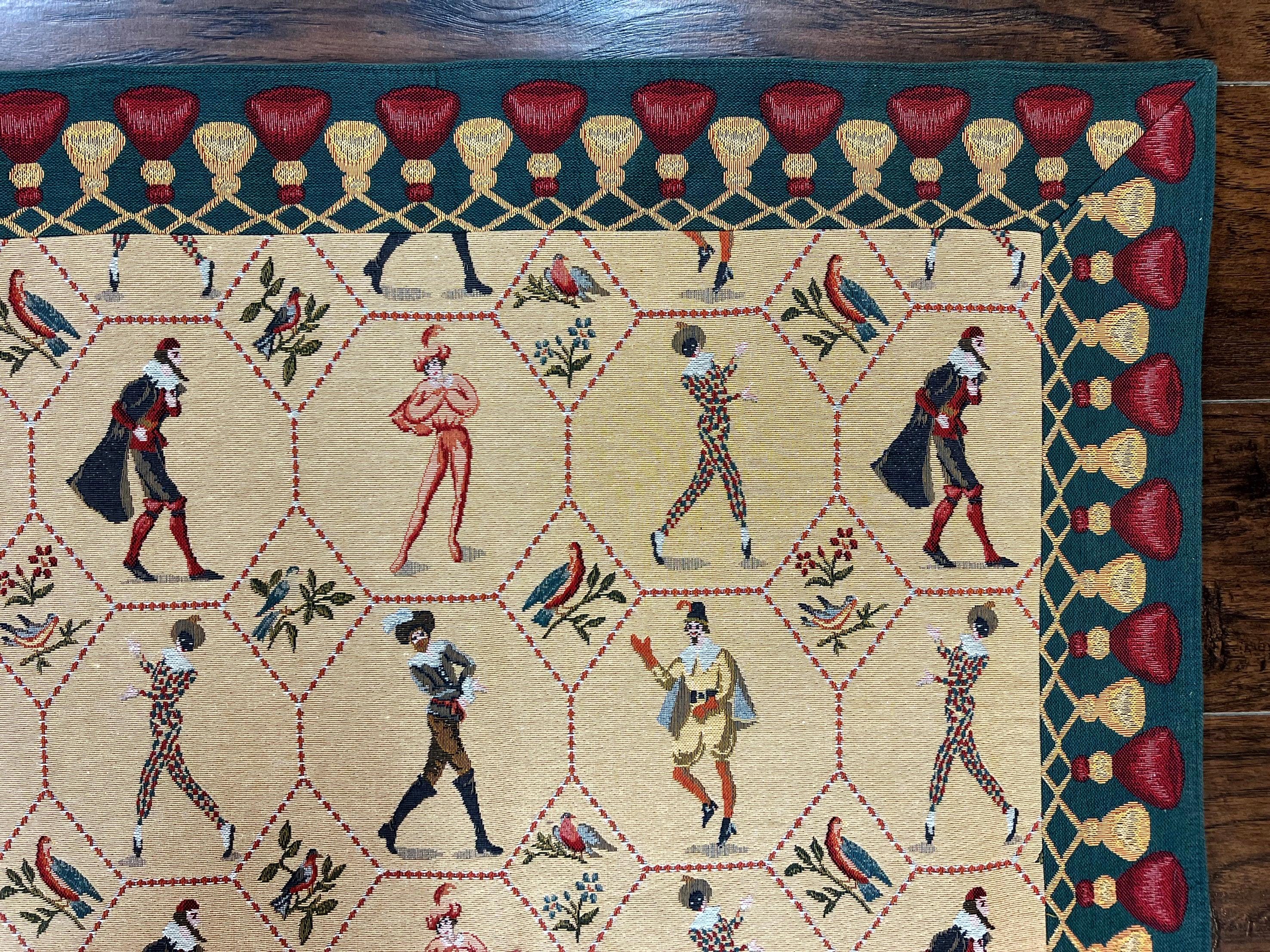 Square Tapestry 5x5, Wall Hanging, Human Pictorials, Court Jesters, Vintage