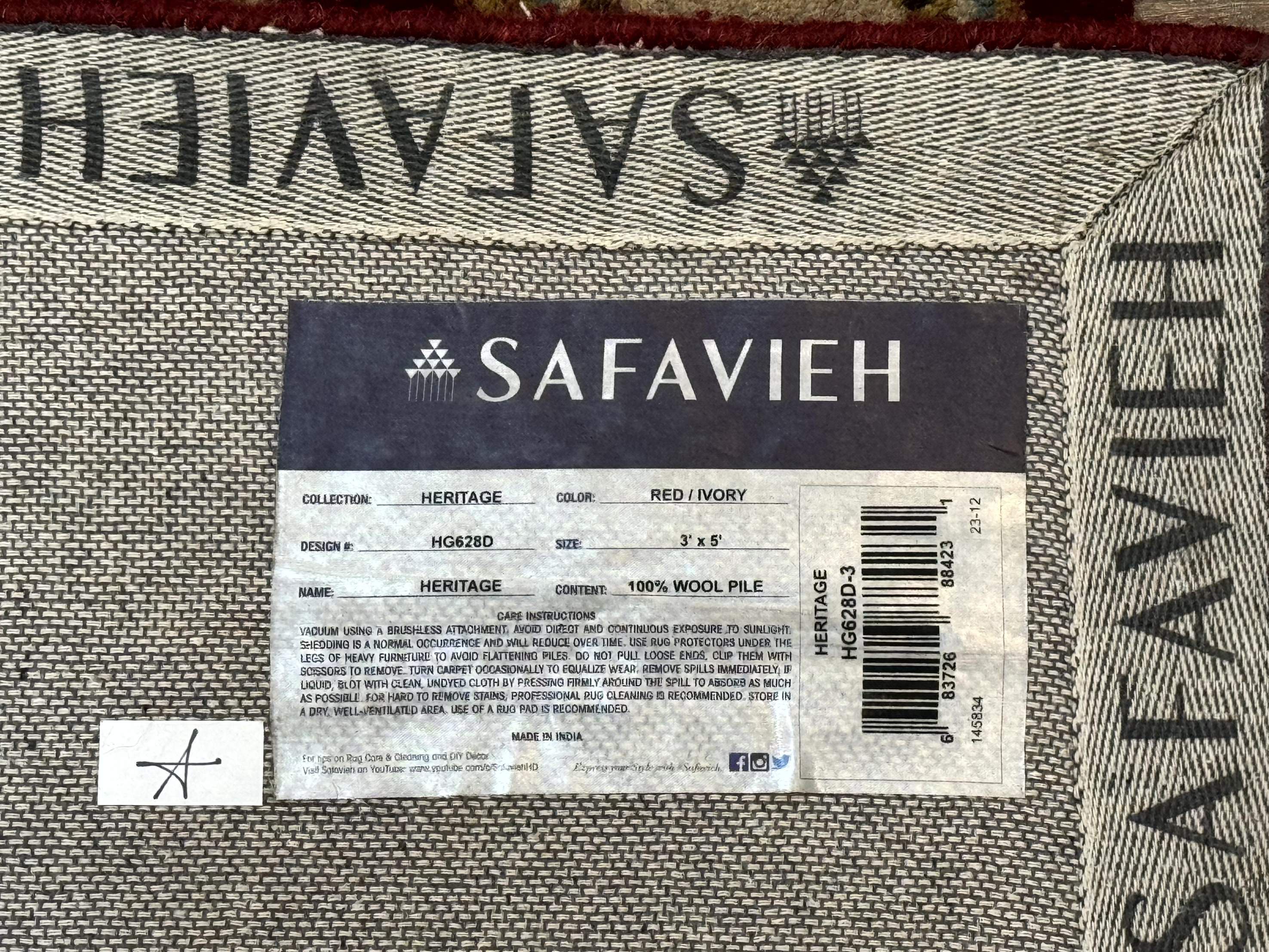 Small Floral Wool Rug 3x5, Safavieh Heritage Collection, Dark Red, Pair B