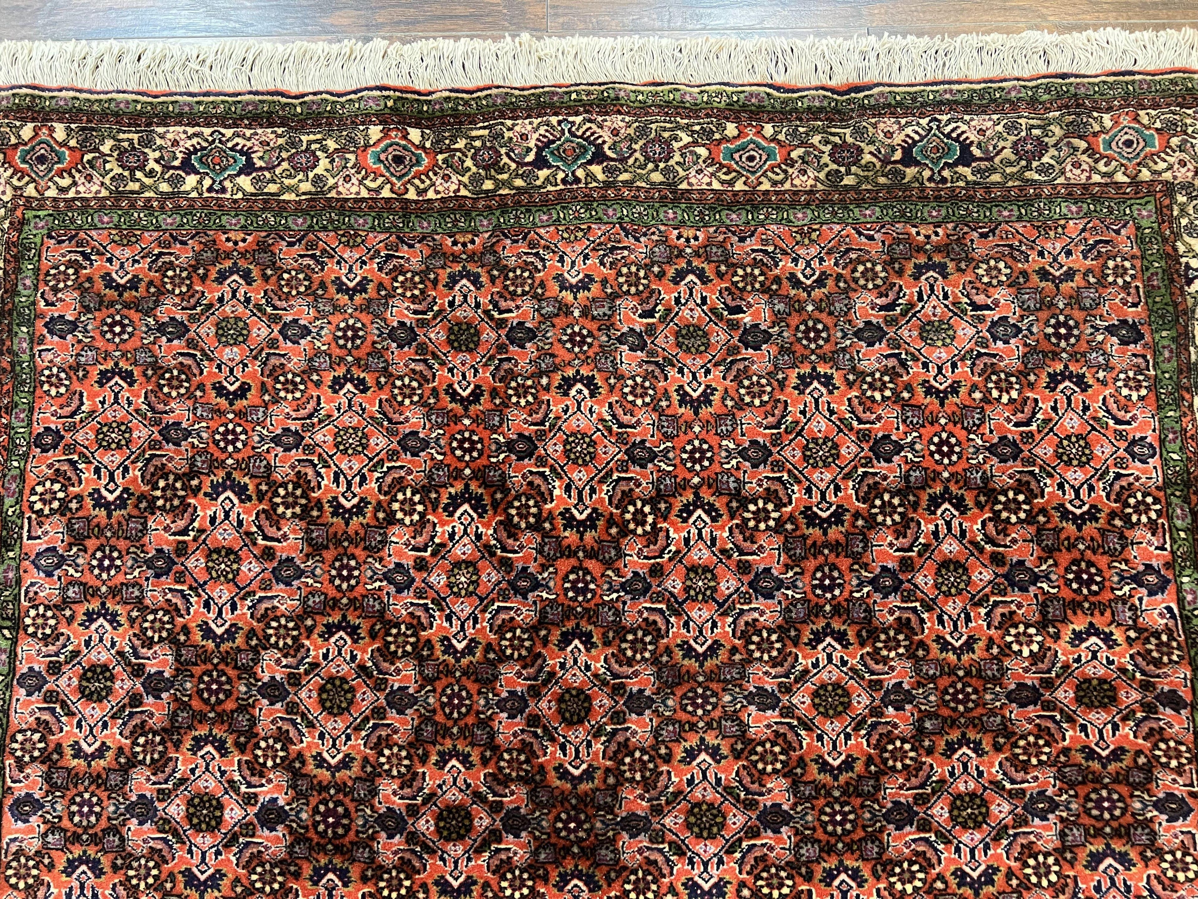 Antique Persian Bijar Rug 5x7, Allover Pattern, Hand Knotted Vintage Wool Tribal Oriental Carpet, Bidjar Rug, Red and Cream 5 x 7 ft, Handmade Rug