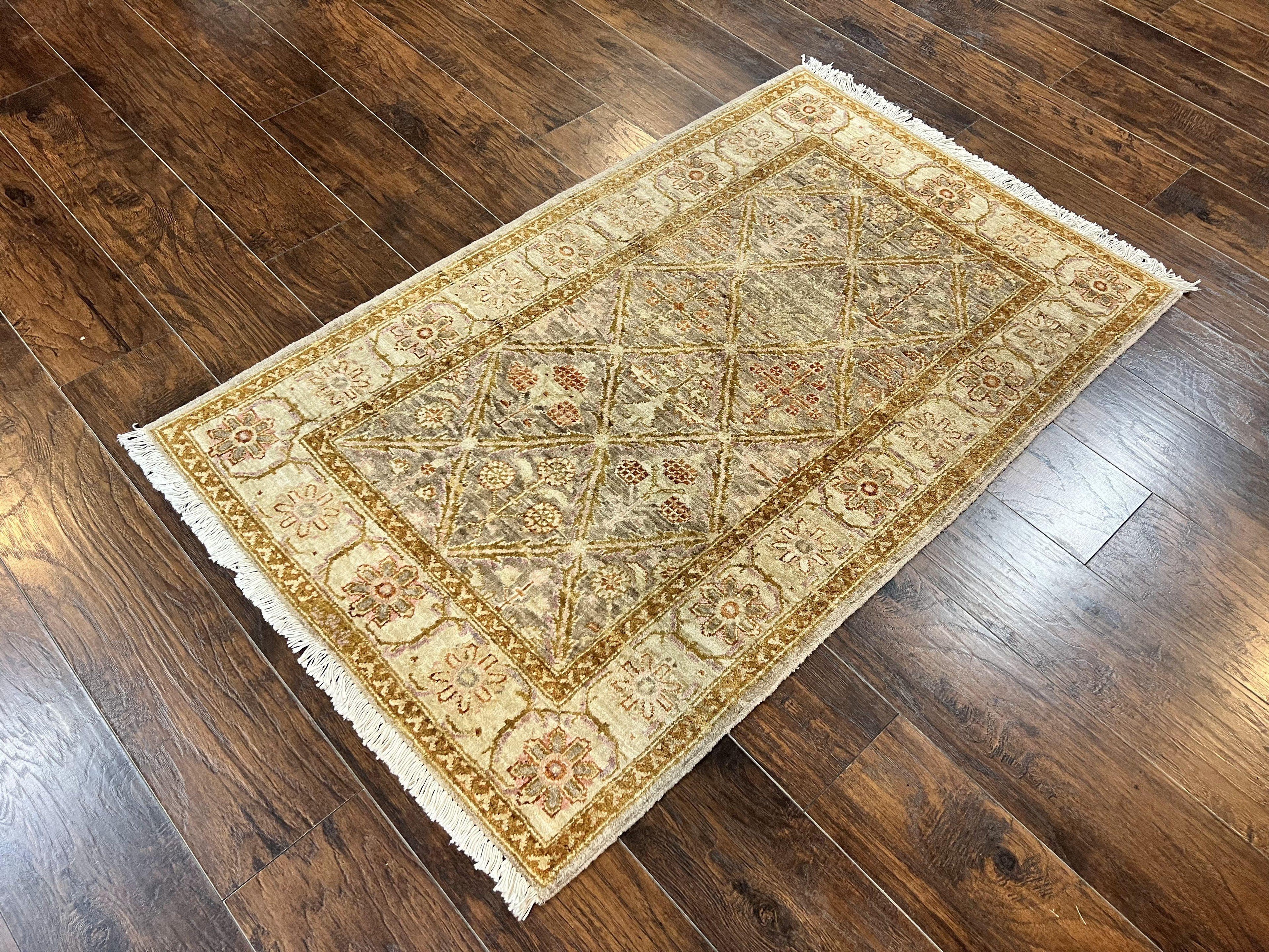 Pakistani Peshawar Rug 3x5, Safavieh Wool Handmade Hand Knotted Vintage Rug, Panel Design 3 x 5 Oriental Carpet