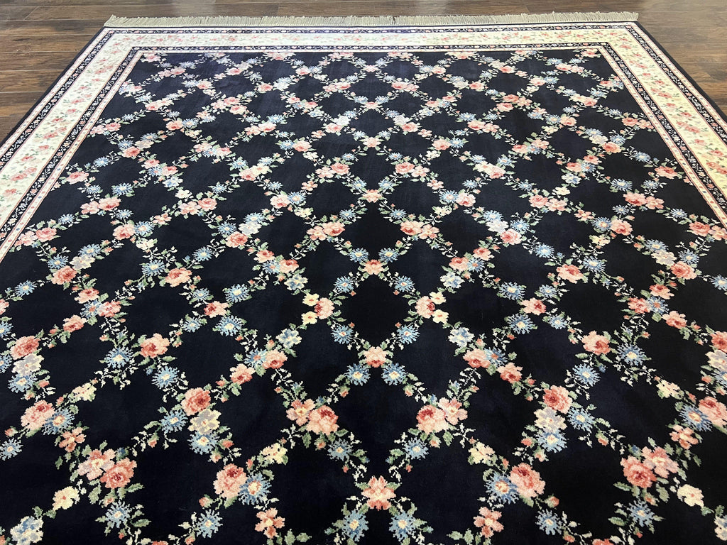 Karastan Rug 8.8 x 12, Garden of Eden #509/1270, Ebony Trellis, Vintage Discontinued Wool Pile Karastan Carpet