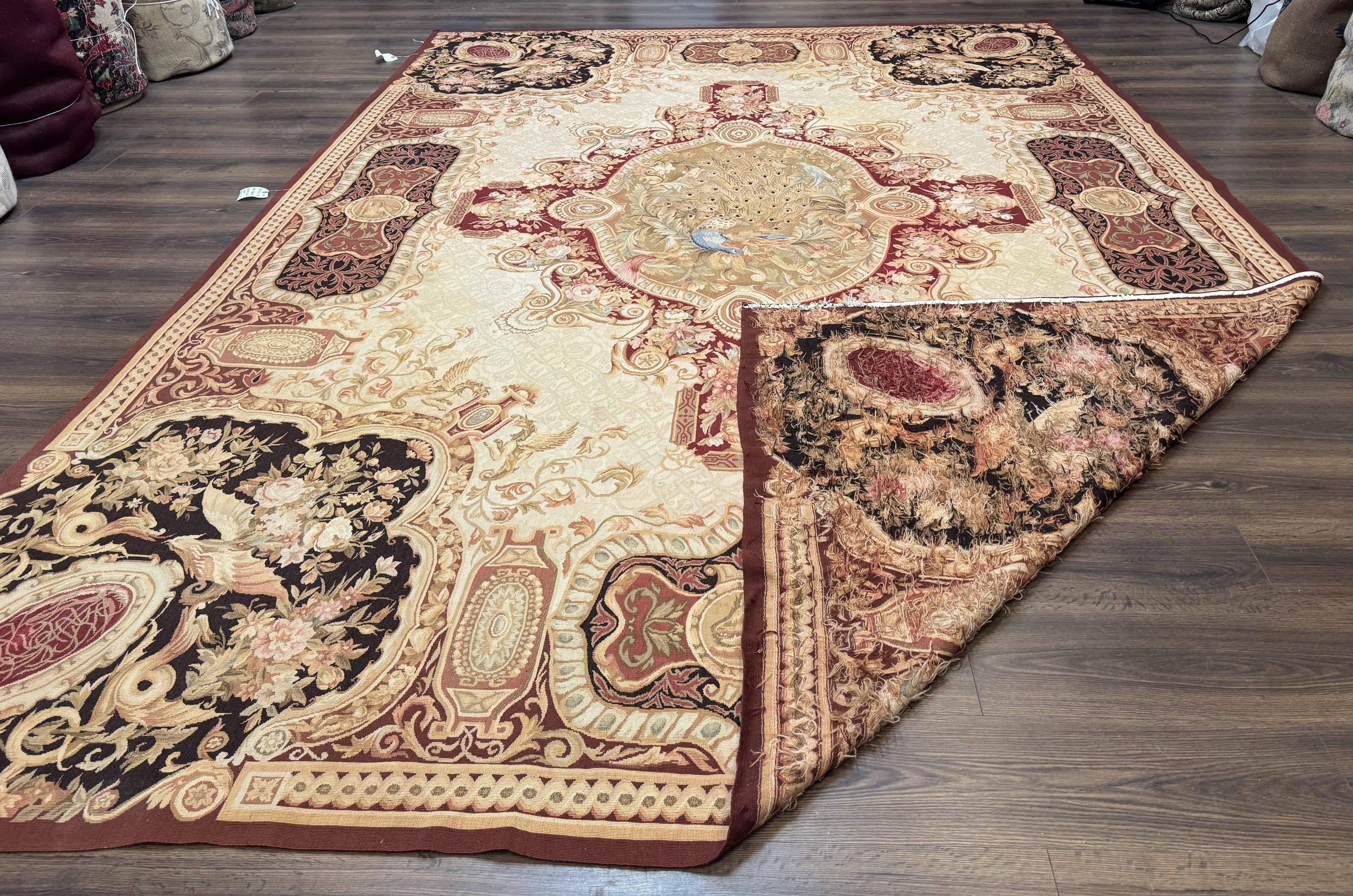 French Aubusson Rug 9x12 - European Design Flatweave Carpet