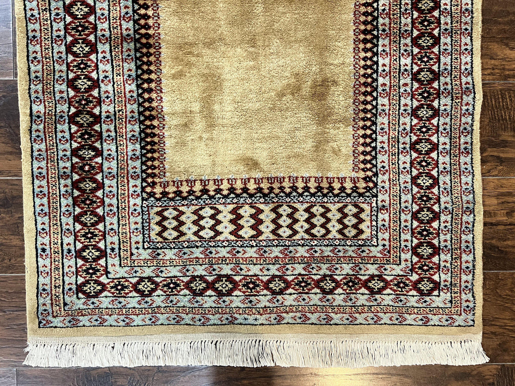 Bokhara Prayer Rug 3x5, Pakistani Turkoman Carpet, Tan, Handmade Vintage Wool Carpet