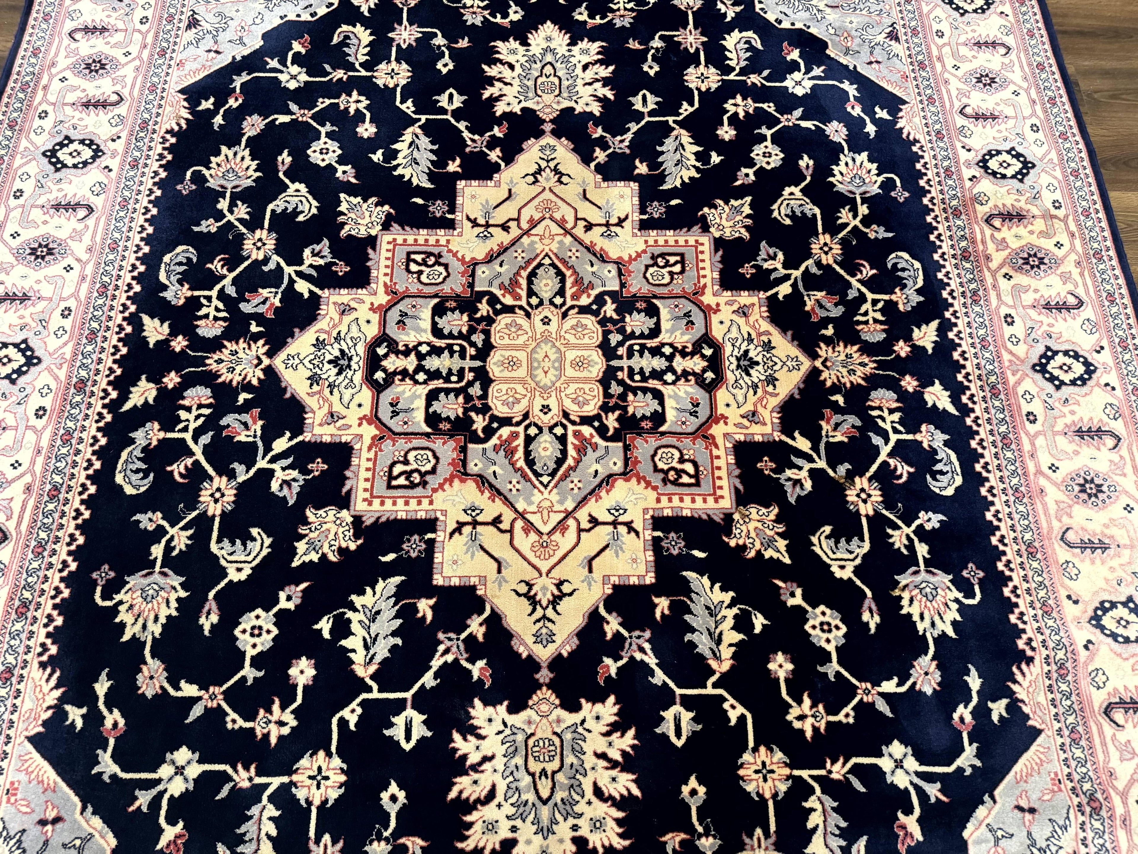 Karastan Rug 8x11 Navy Serapi, Kara Shah Rug, Navy Blue, Vintage Karastan Area Rug Wool Pile Karastan Rug