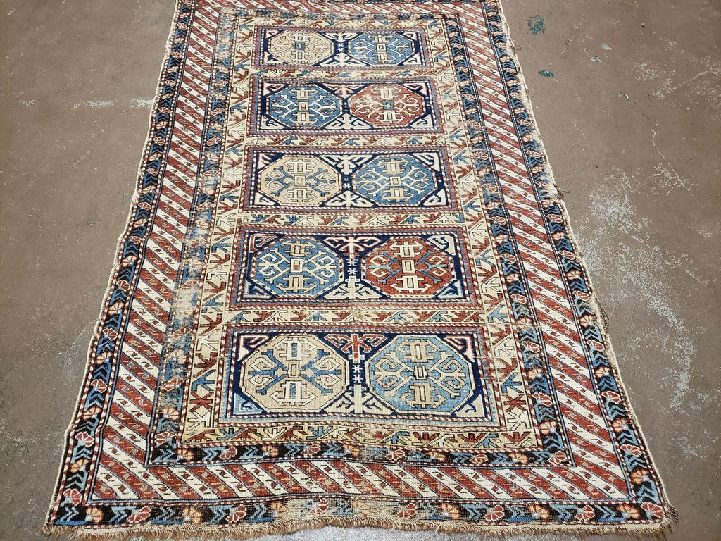 Antique Caucasian Rug 3x5, Shirvan Kazak Tribal Carpet