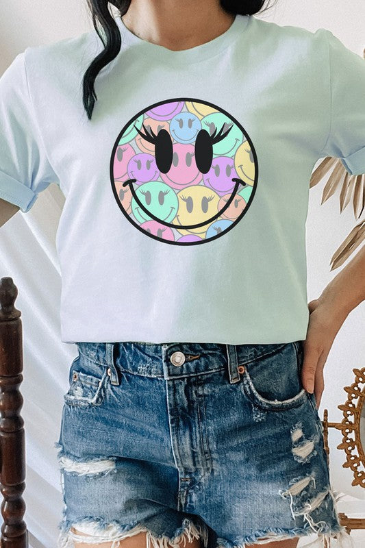Rainbow Lash Smiley Faces Cheery Graphic Tee T-Shirt