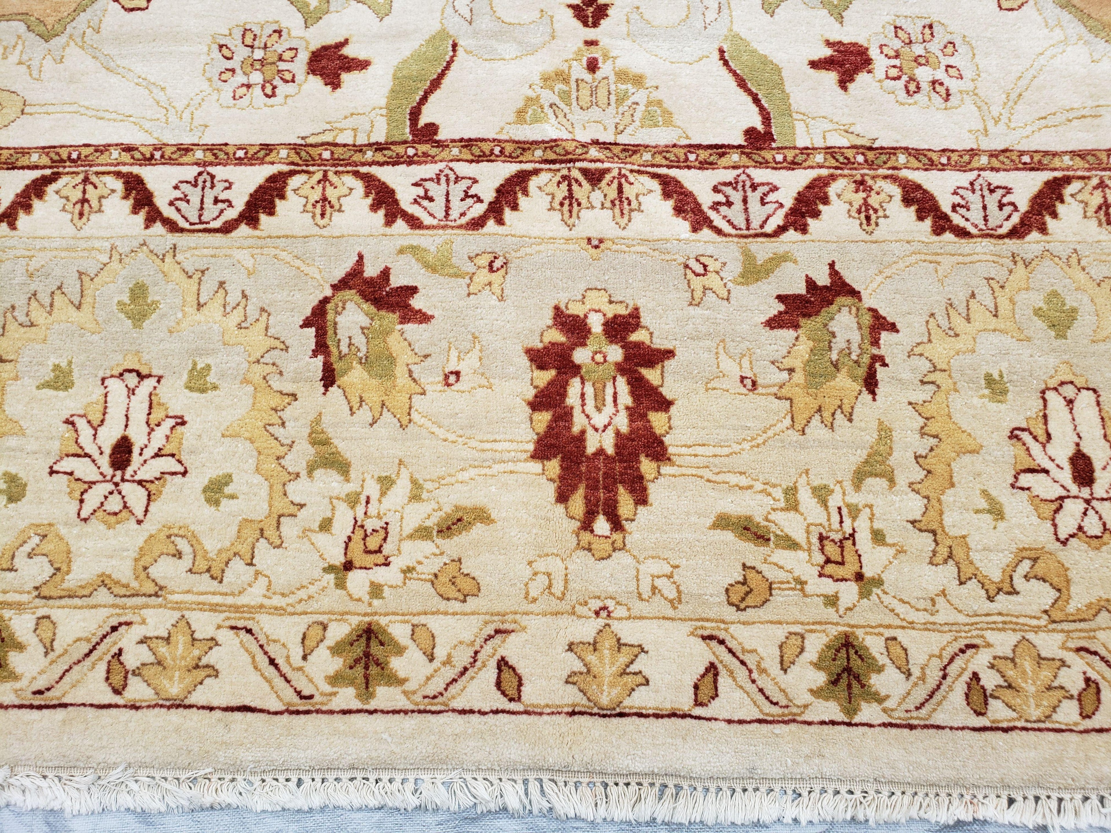 Vintage Oushak Area Rug, Hand-Knotted, Wool, Cream Beige Maroon, 10x15 Rug, 10x14 Rug, Large Oriental Carpet