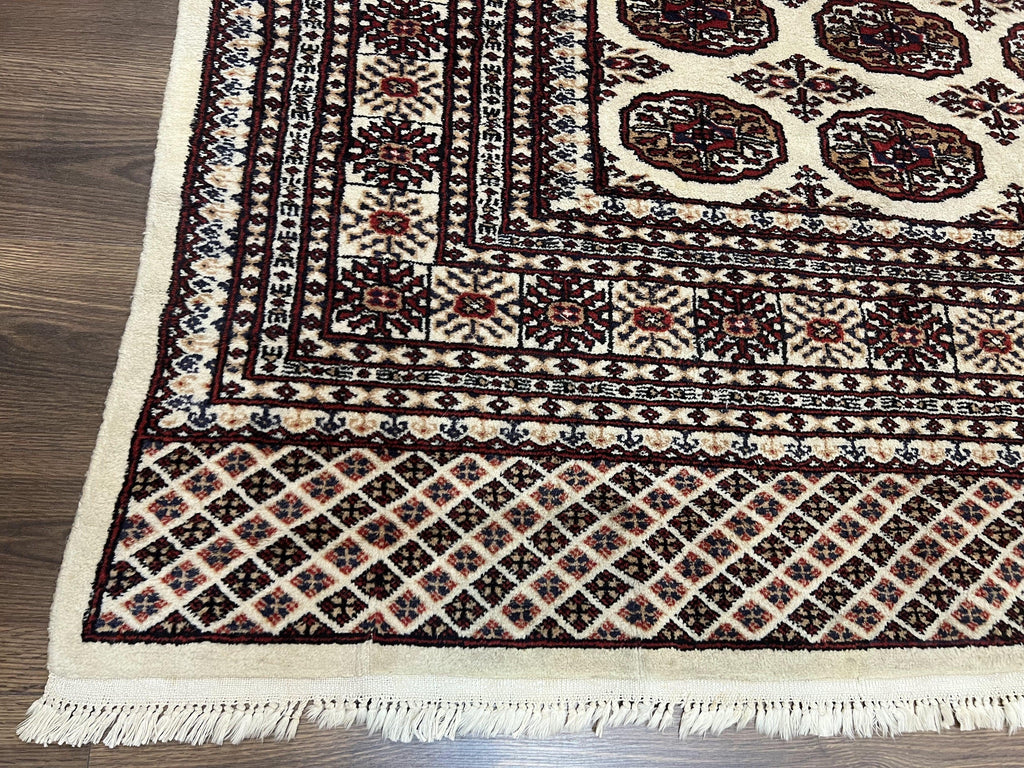 Pakistani Turkoman Rug 6x9, Cream and Red Hand Knotted Wool Oriental Carpet, Yamud Rug, Tribal Rug 6 x 9, Bohemian Area Rug, Bokhara Rug