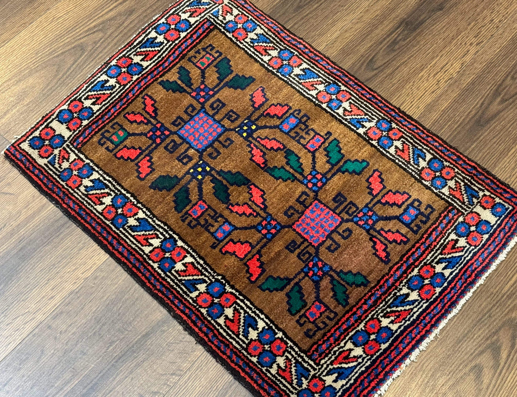 Small Persian Baluchi Rug, Tribal Rug, Brown, Multicolor