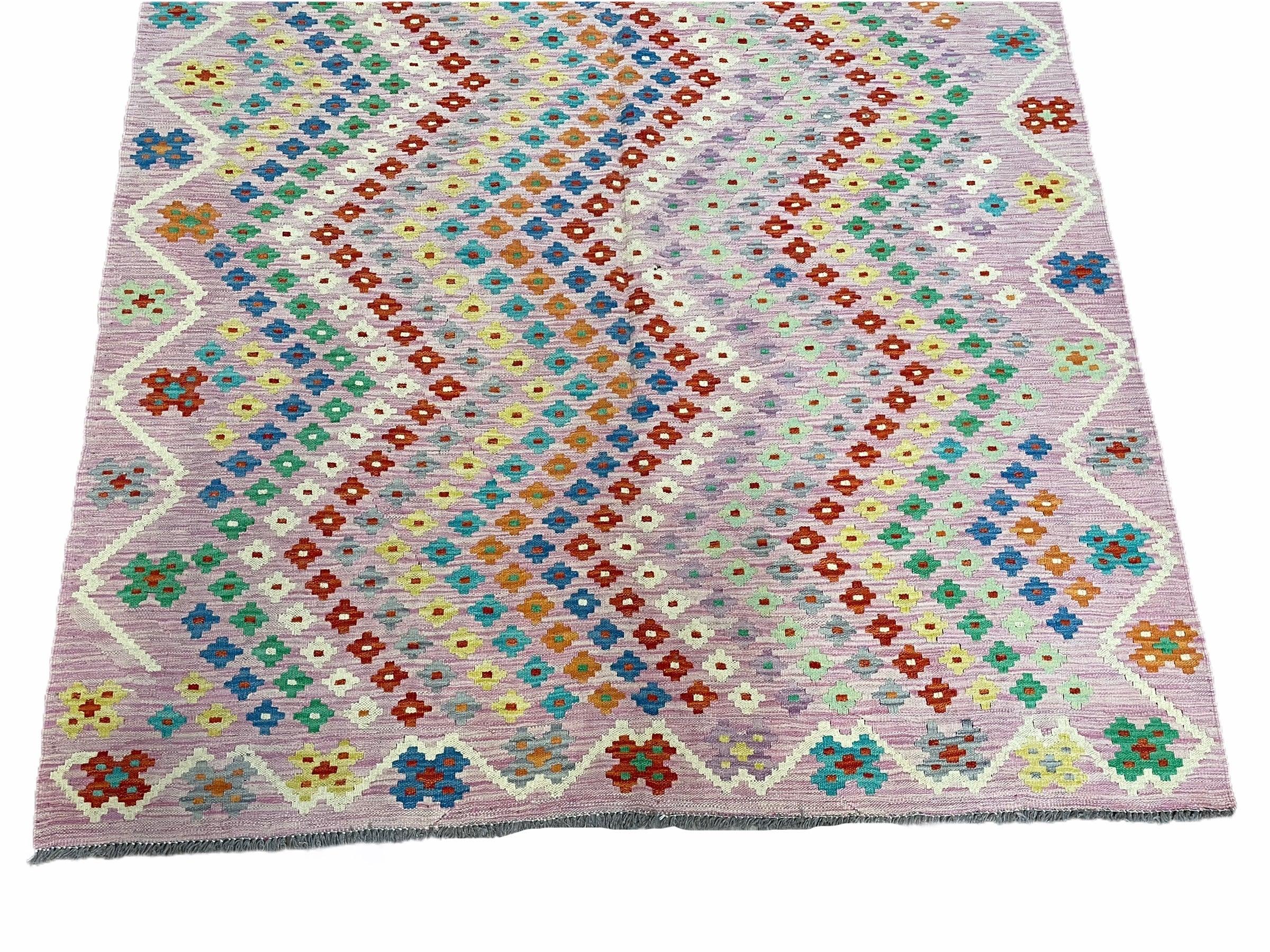 Pink Kilim Rug 6x8 Colorful Turkish Kilim Rug 6 x 8 Flat Weave Kilim Playful Kilim Multicolor Anatolian Chobi New Kilim
