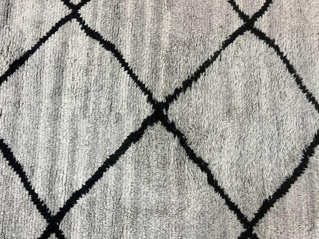 Modern Shag Rug 8x10, Gray and Black, Wool and Cotton, Lulu and Georgia, Handmade Indian Shag Rug