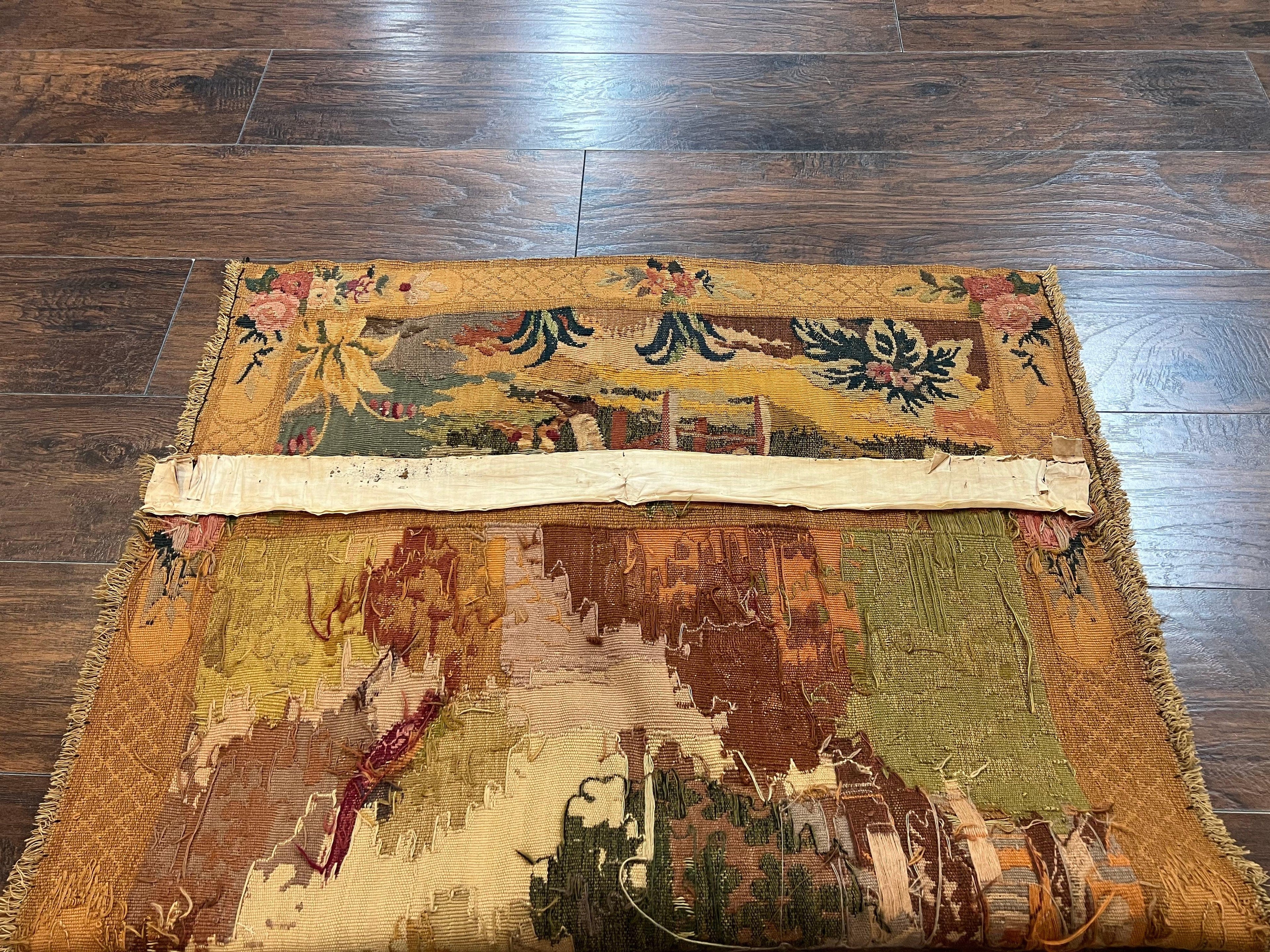 Antique Tapestry 3x4, European French Tapestry, Hand Loomed Victorian Tapestry, Vintage Wool Tapestry 3 x 4 ft