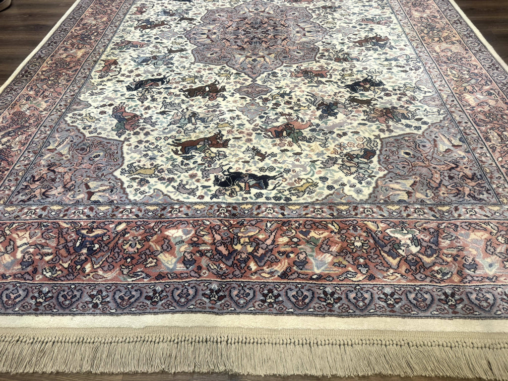 8.8 x 12 Karastan Ivory Hunting Rug #751, Vintage Wool Discontinued Original 700 Series, Rare