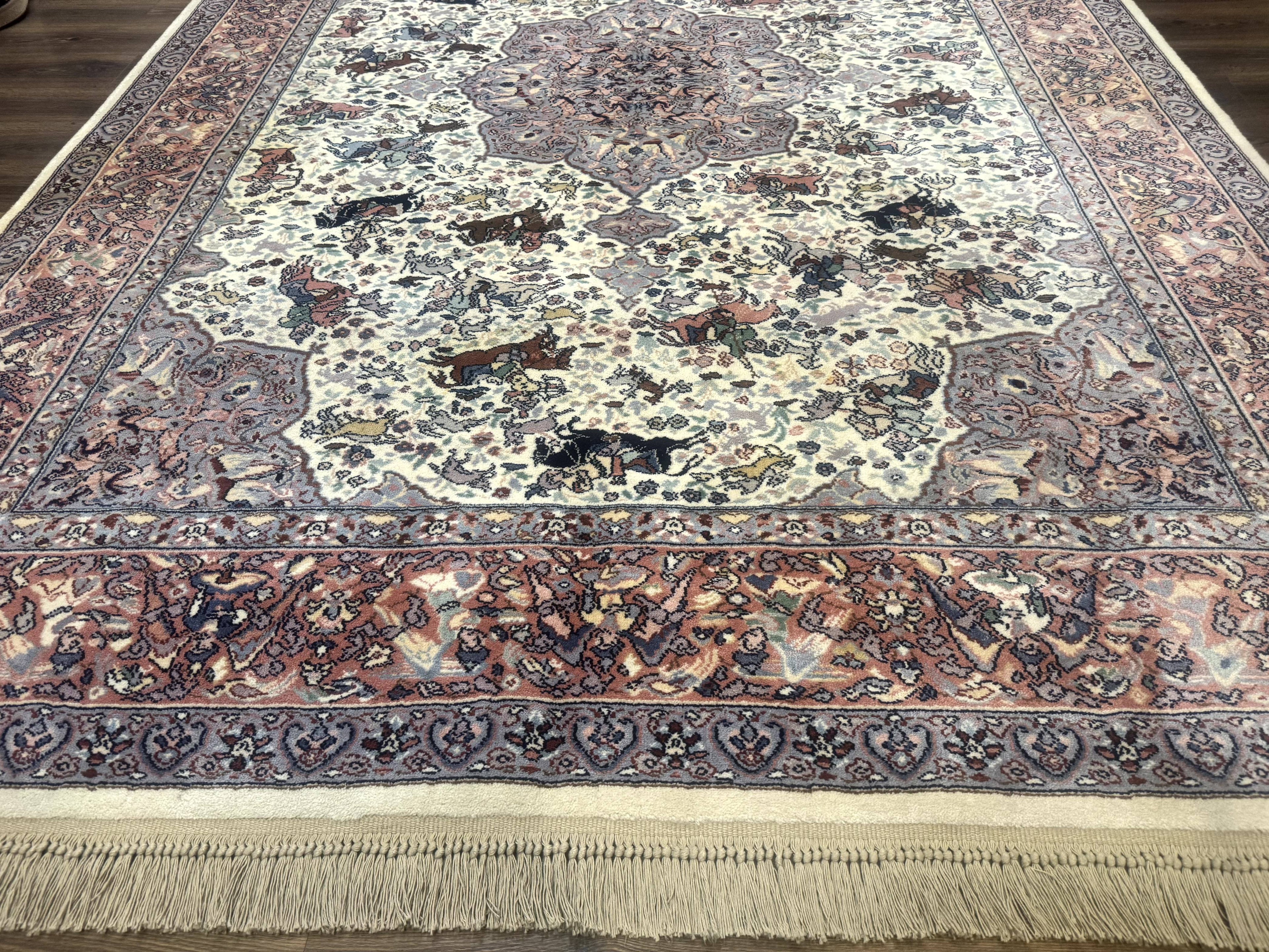 8.8 x 12 Karastan Ivory Hunting Rug #751, Vintage Wool Discontinued Original 700 Series, Rare