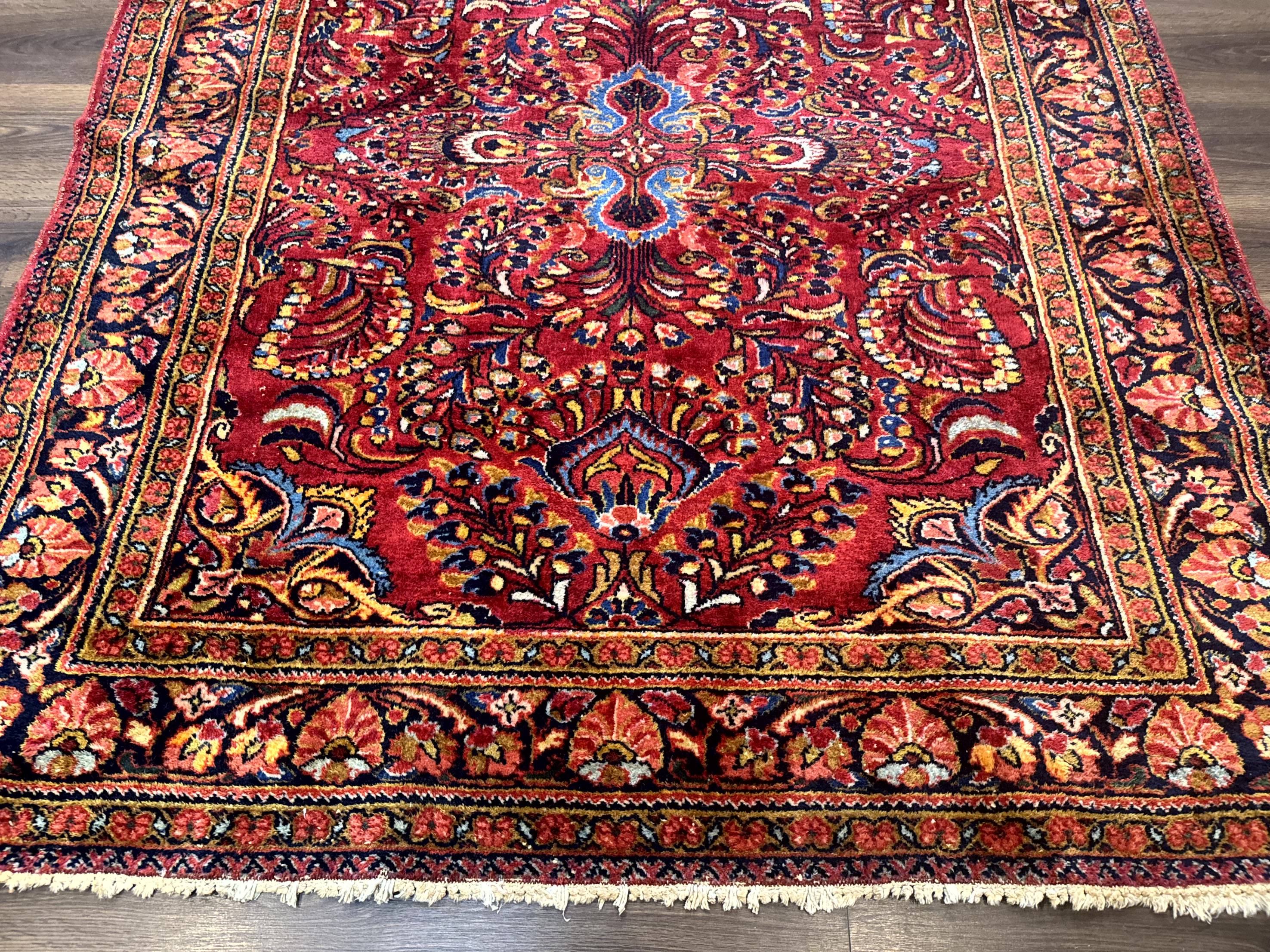 Persian Lilihan Rug 5x6, Red, Floral, Antique Persian Carpet