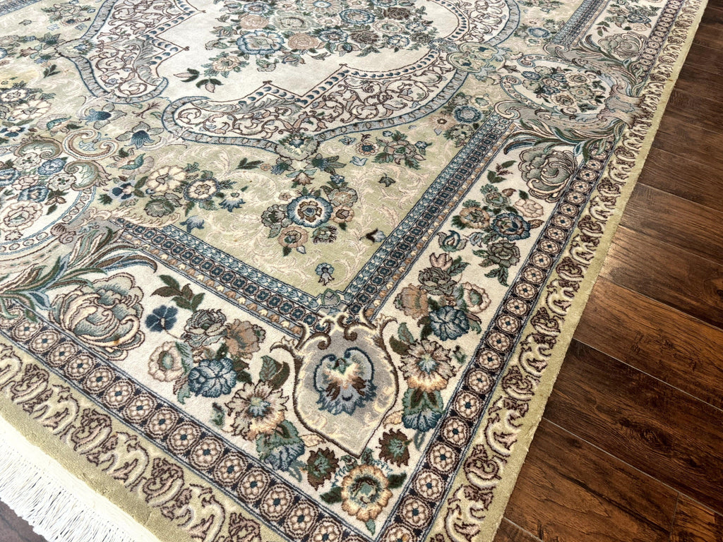 Pak Persian Rug 8 x 10.6, Elegant Oriental Carpet, Floral Medallion, Vintage Handmade Wool Rug, FIne 240 KPSI