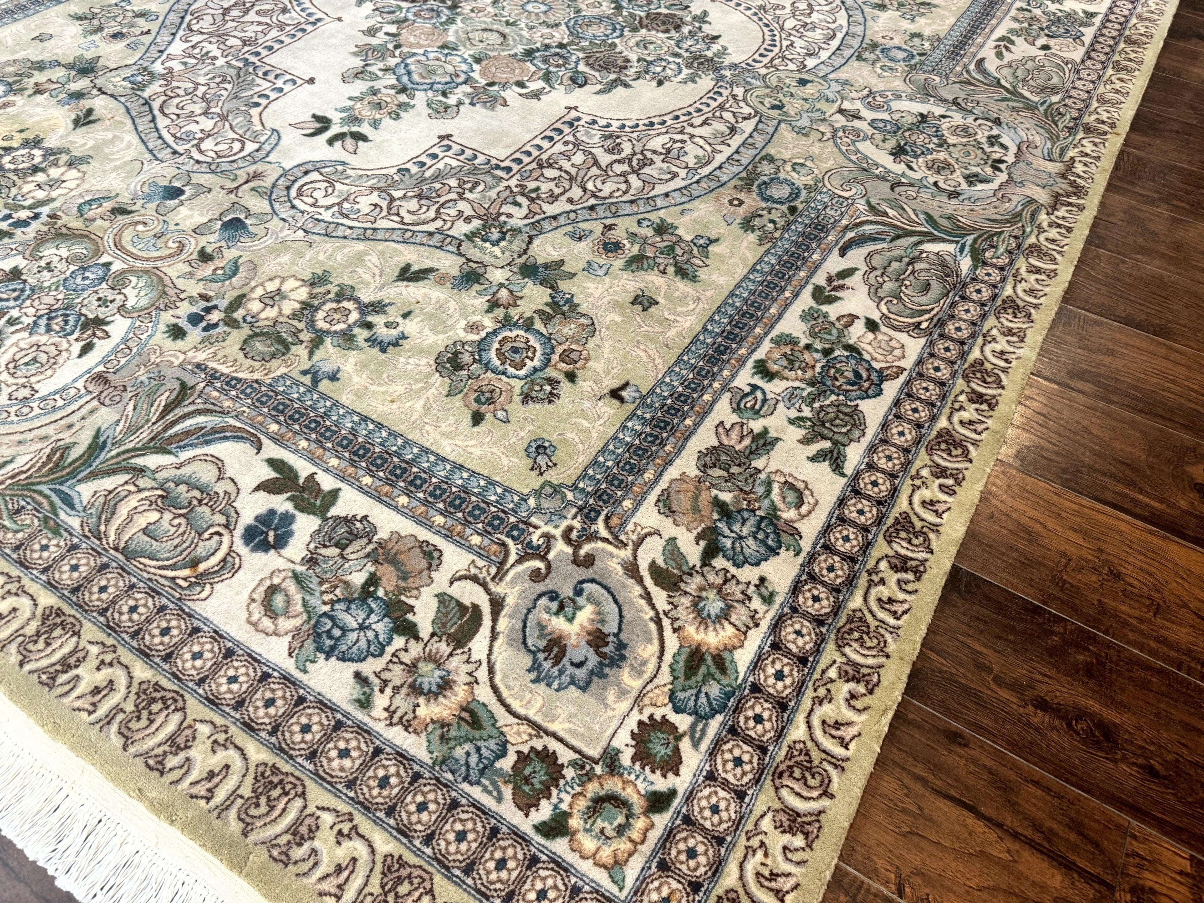 Pak Persian Rug 8 x 10.6, Elegant Oriental Carpet, Floral Medallion, Vintage Handmade Wool Rug, FIne 240 KPSI