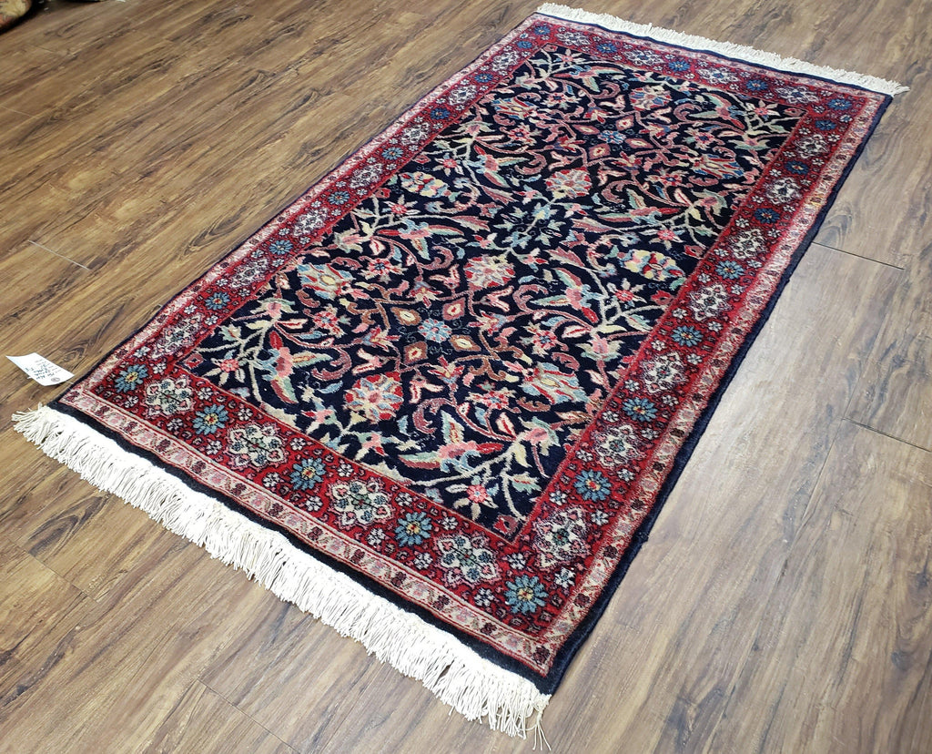Antique Persian Sarouk Rug 3x5, Navy Blue, Allover Pattern, Hand Knotted