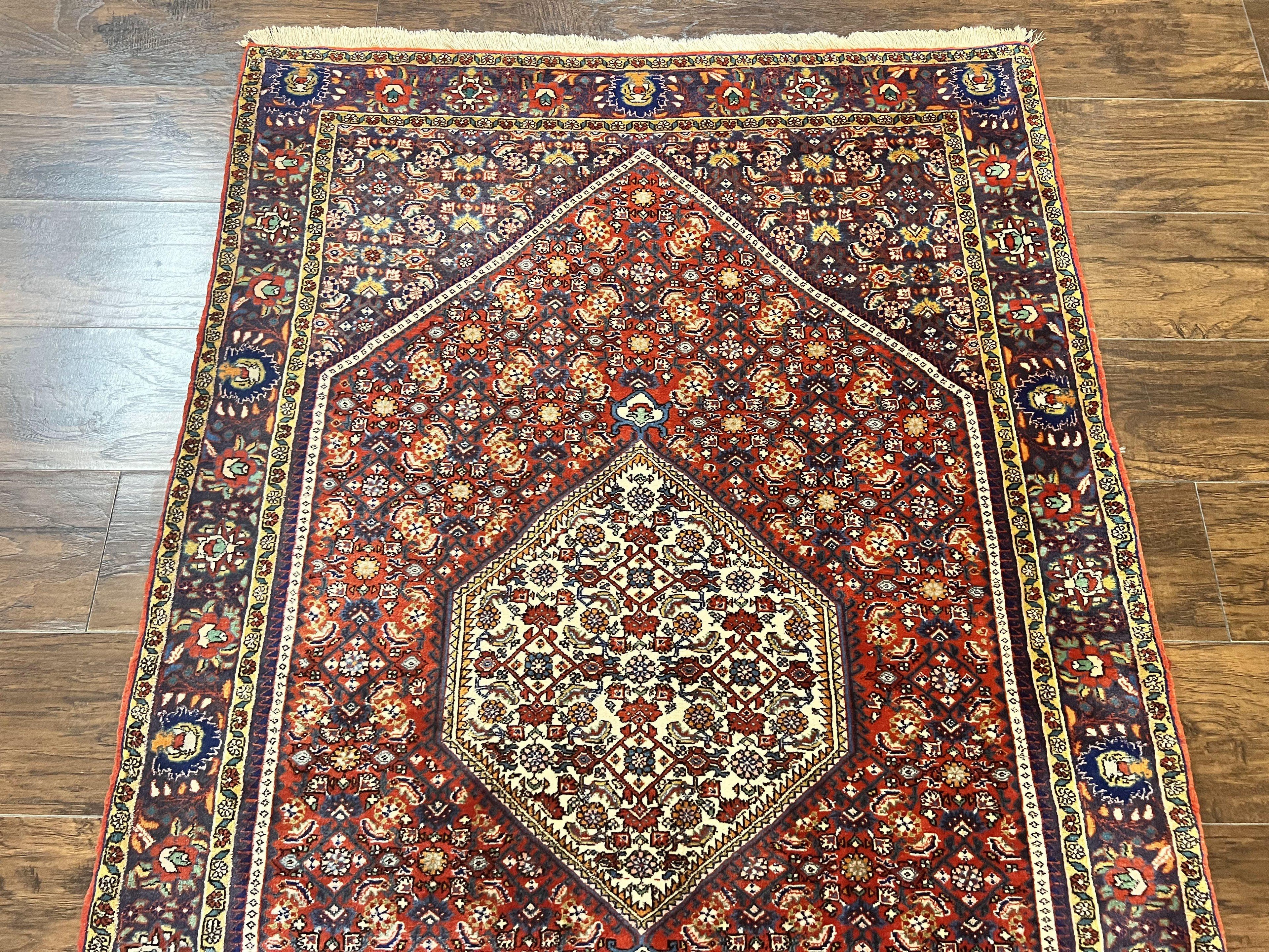 Persian Bidjar Rug 4x6, Handmade Oriental Carpet, Fine Weave, Herati Mahi Pattern, Vintage, Red, 300 KPSI