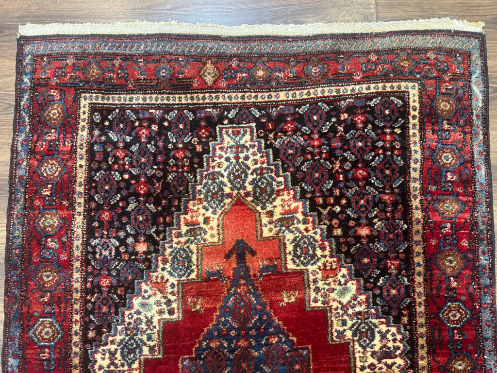 Antique Persian Kurdish Senneh Rug 4x5 Tribal Carpet Wool Geometric Medallion
