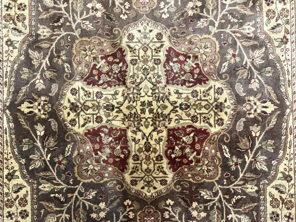 Indo Persian Rug 6x9, Wool Handmade Vintage Rug, Floral Cross Pattern