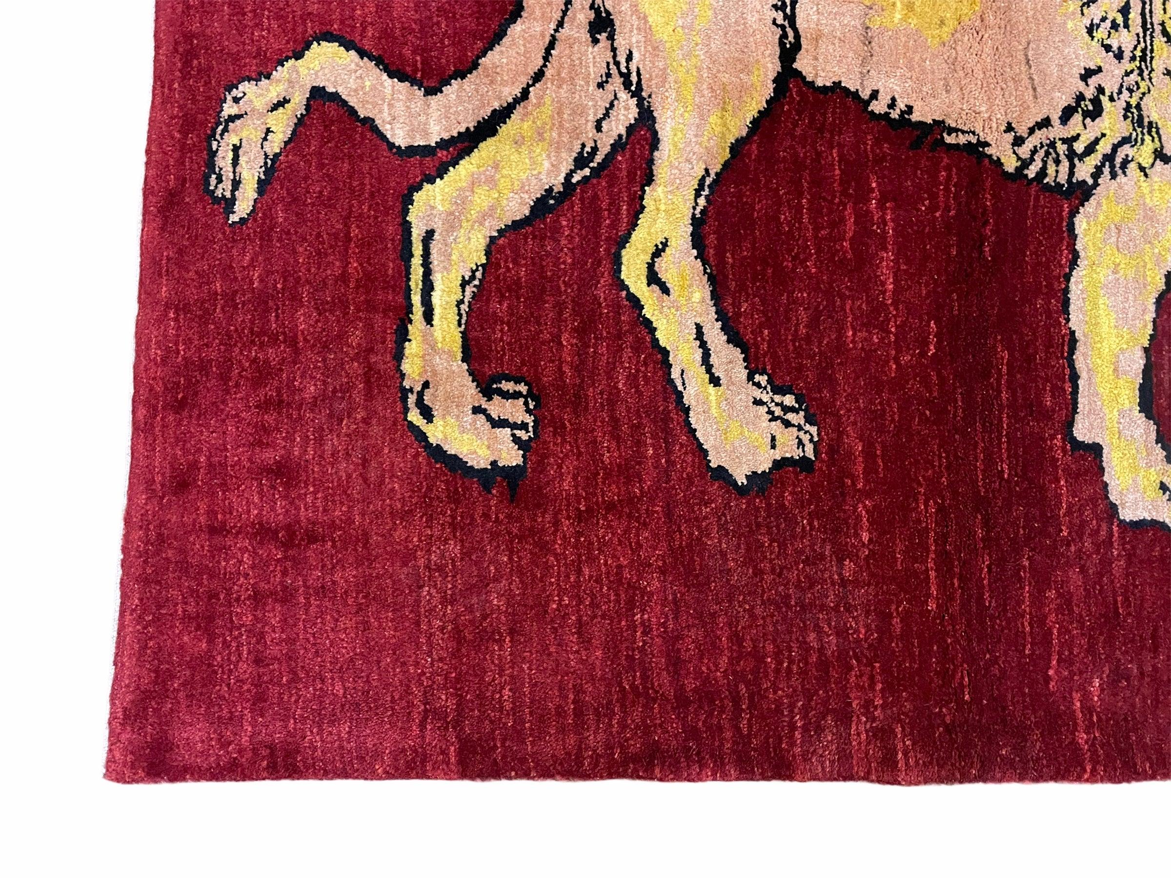 3 X 5 Handmade New Vintage Rug Quality Wool Lion Red Veggy Dyes Hand-Knotted