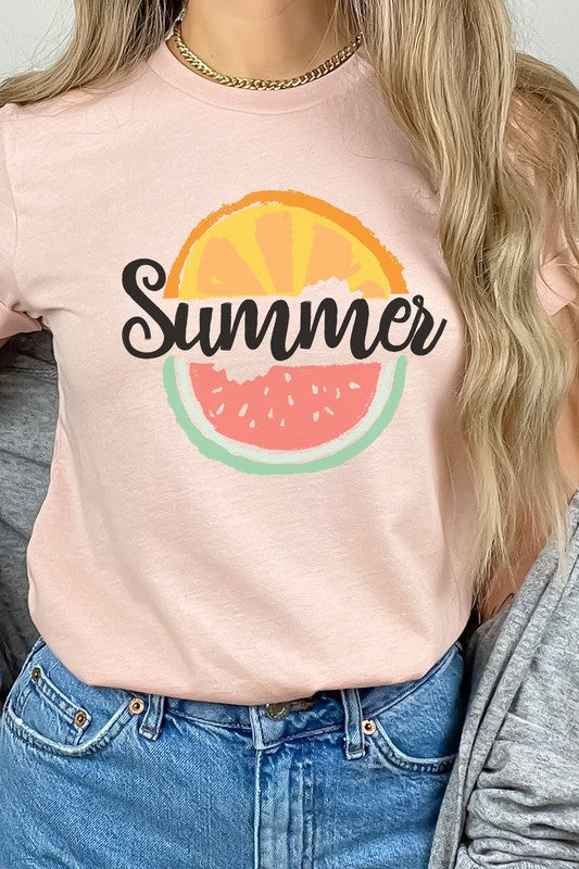 Summer Fruit Slices Watermelon Orange Graphic Tee T-Shirt