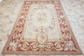 Aubusson Rug 6x9, Elegant Flatweave Rug, Aubusson Savonnerie 6 x 9 Flatweave Area Rug, Cream and Red, Wool Hand Woven Carpet, Medium Size