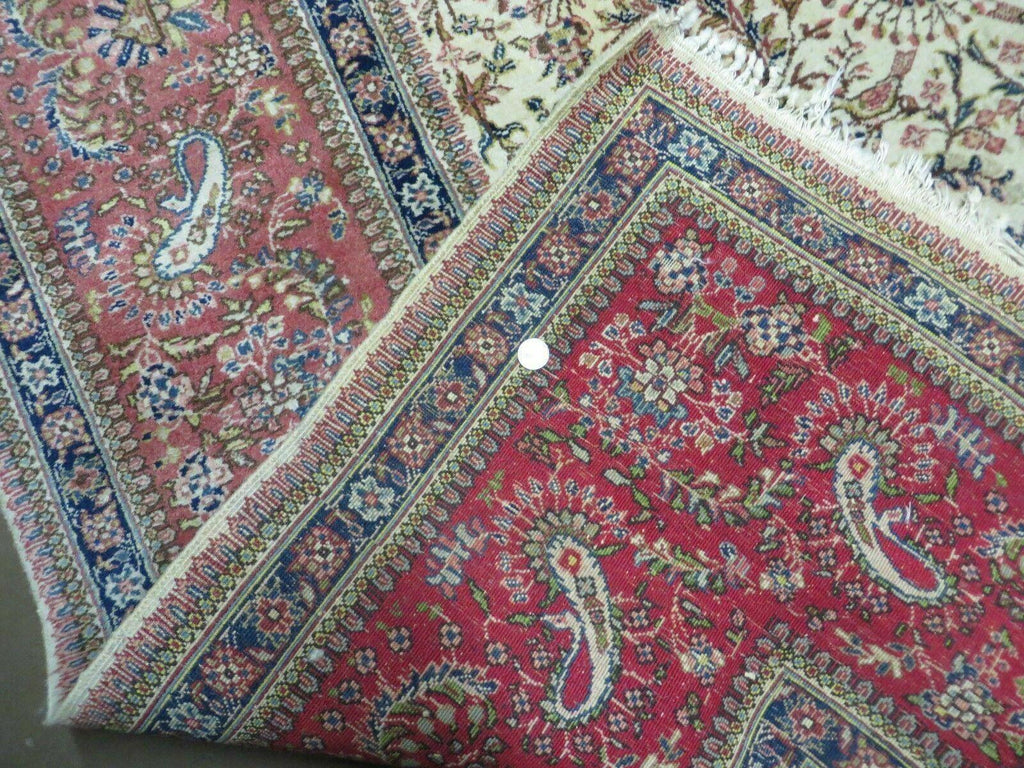 Persian Tabriz Rug 8x10, Bird Motifs Floral, Boteh Paisleys, Cream and Red, Handmade Wool Carpet