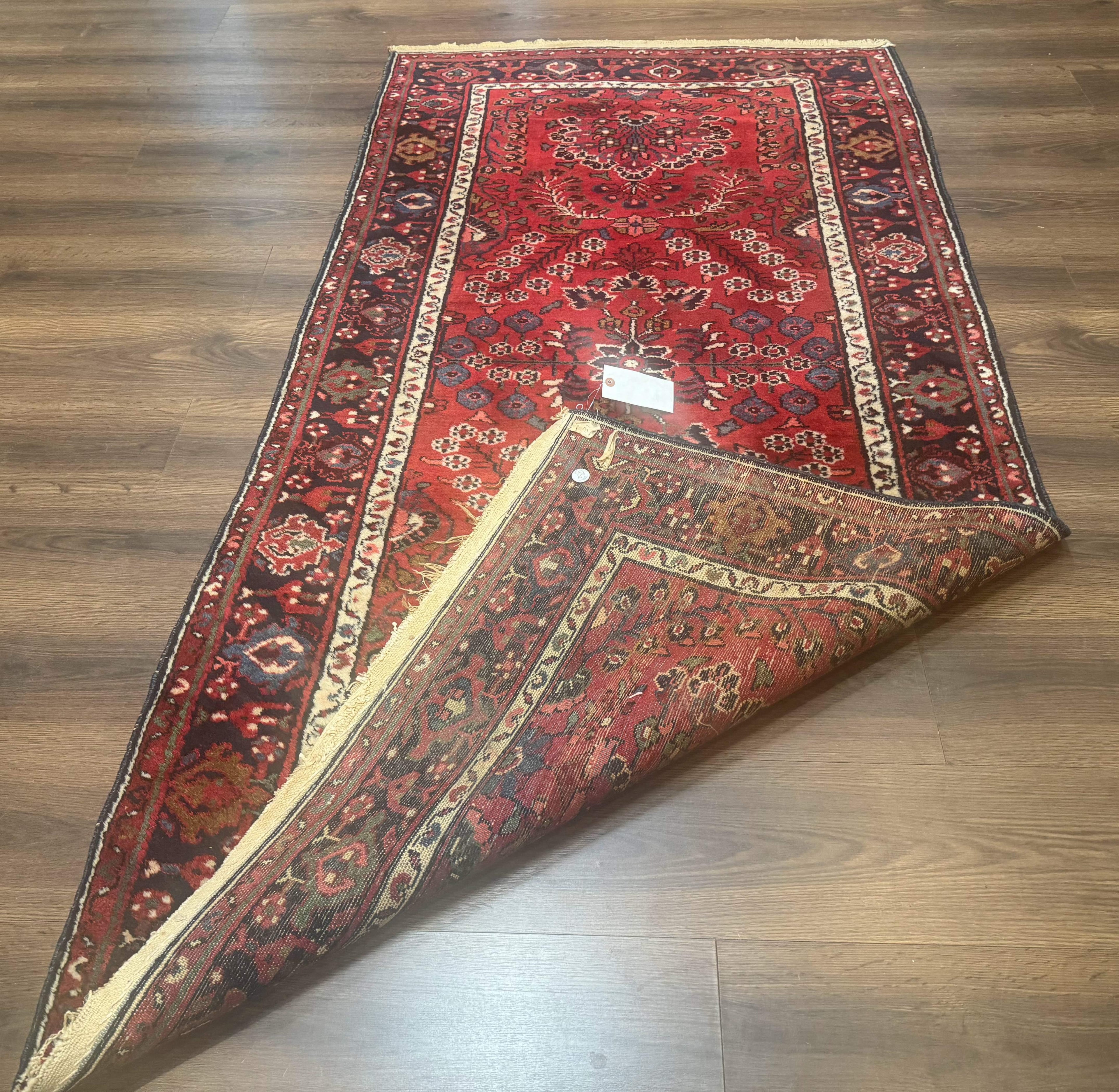 Red Persian Rug 2.6 x 6.8, Floral, Antique Per'sian Carpet, Persian Malayer Rug, Hamadan Rug