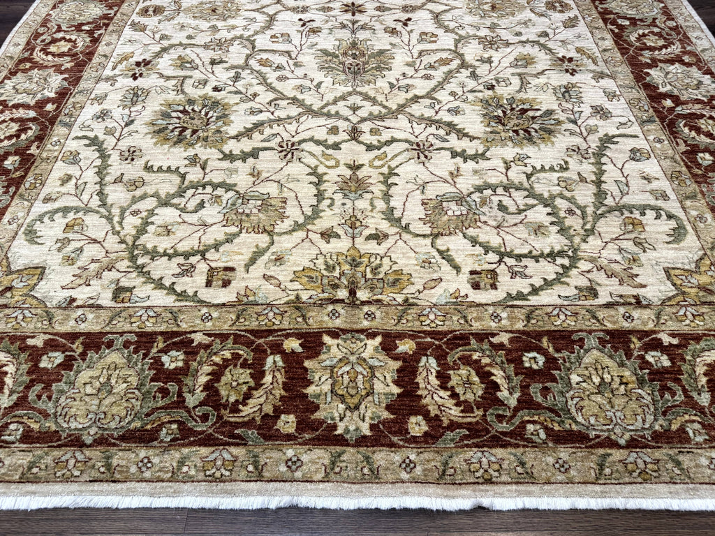 Pakistani Rug 9x12, Floral Allover Peshawar Carpet, Chobi, Beige and Rust Red, Traditional