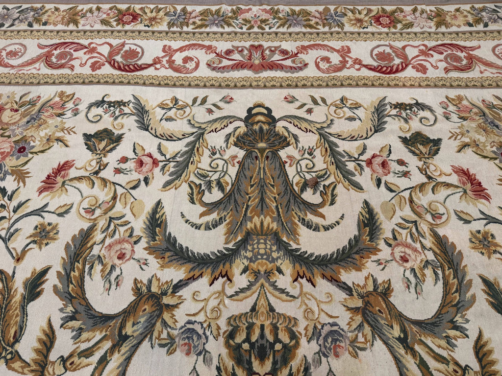 Aubusson Needlepoint Rug 10x14, Elegant European French Carpet, Vintage Carpet