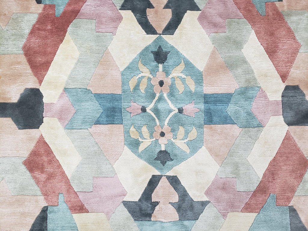 Contemporary Indian Nepalese Area Rug 8x11, Wool Hand-Knotted Modern Multicolor Nepali Abstract Carpet 8 x 11 Soft Playroom Nursery Room Rug