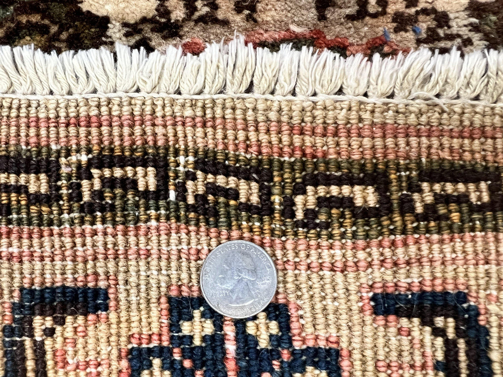 Romanian Runner Rug 2.6 x 12.9, Wool Handmade Hand Knotted Skinny Runner for Hallway, Floral Allover, Vintage Tan Runner