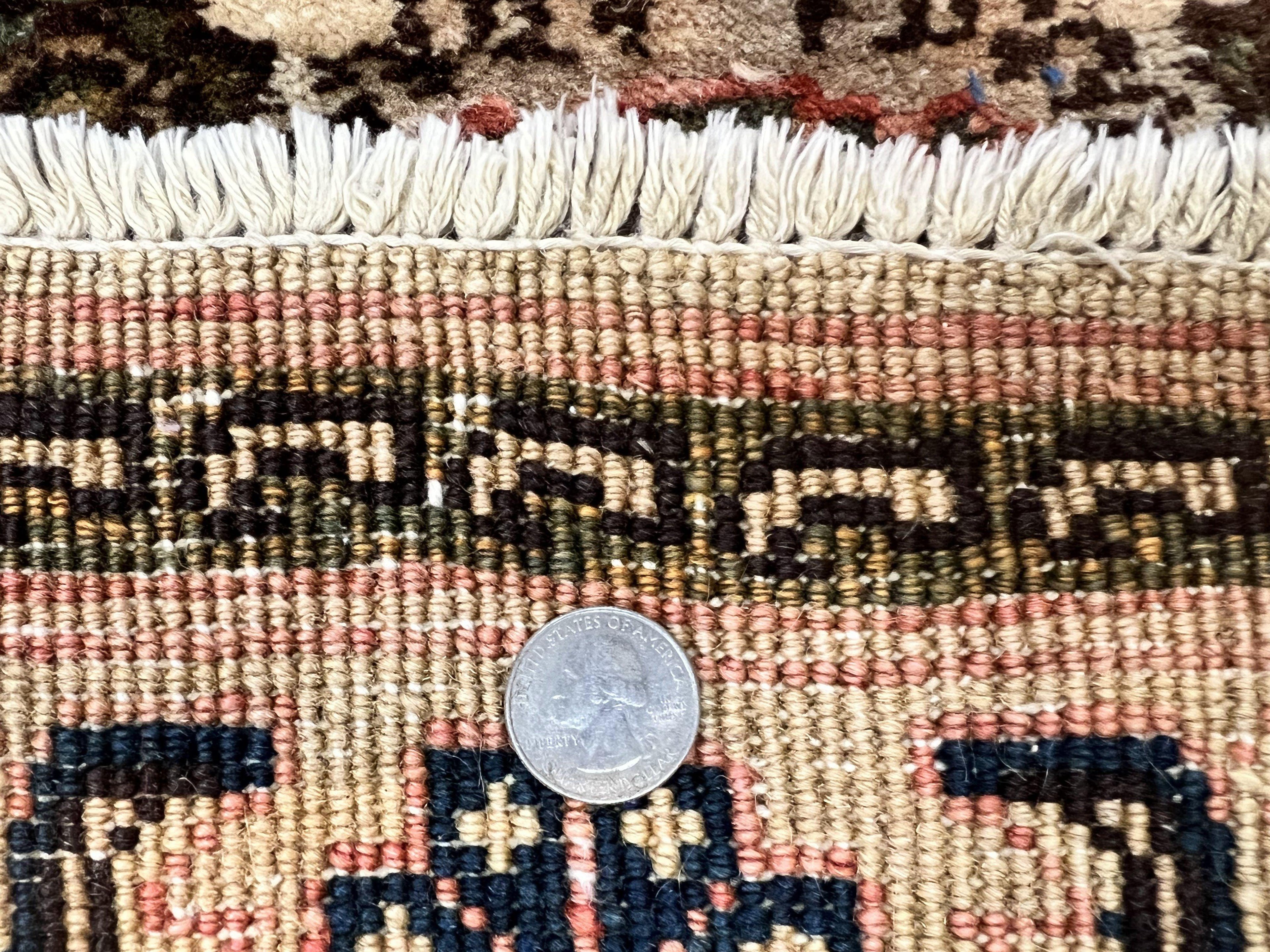 Romanian Runner Rug 2.6 x 12.9, Wool Handmade Hand Knotted Skinny Runner for Hallway, Floral Allover, Vintage Tan Runner