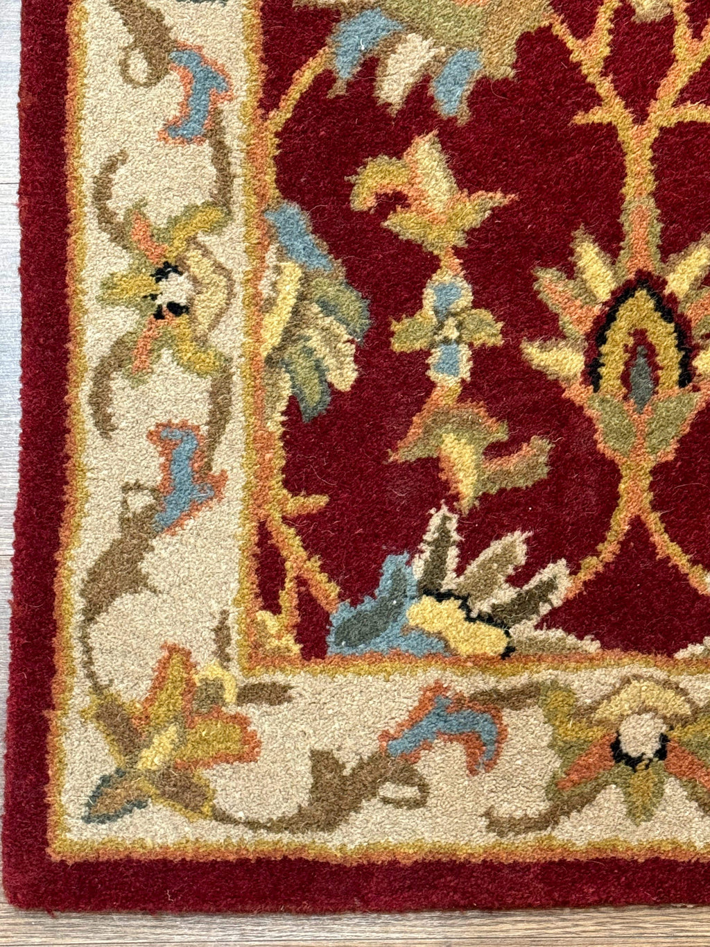 Small Floral Wool Rug 2x3, Safavieh Heritage Collection, Dark Red & Cream