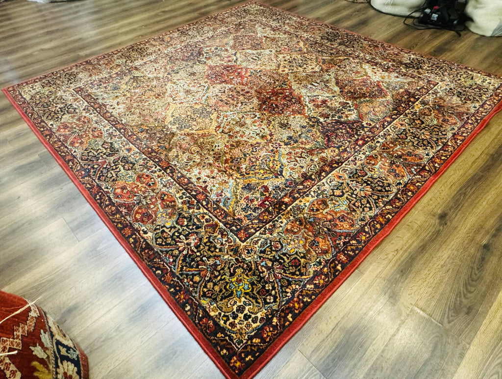 Square Karastan Multicolor Panel Kirman Rug #717, Rare Size 8.8 x 8.8, Original 700 Series, Wool