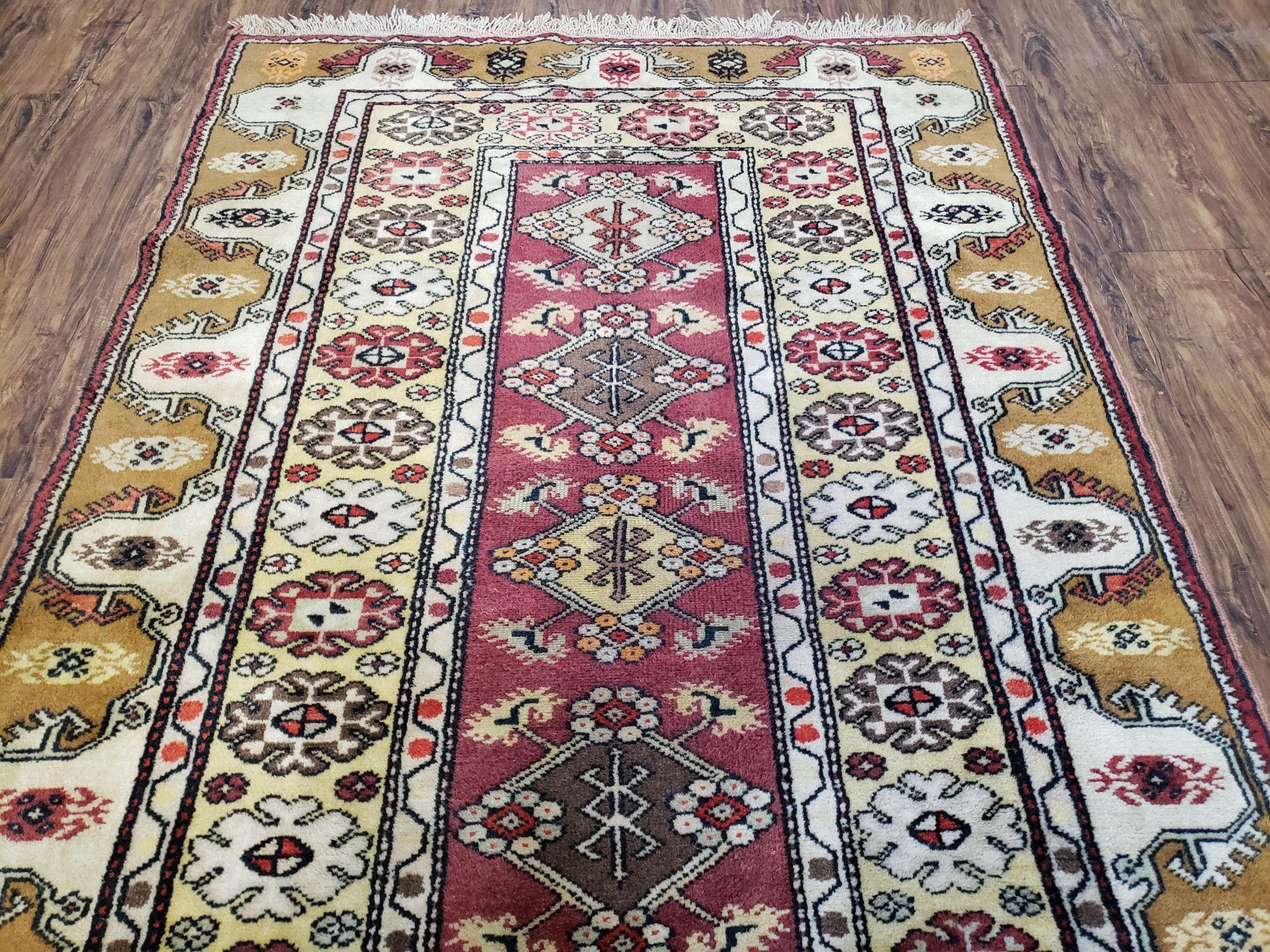 Turkish Caucasian Rug 4x7, Wool Turkish Talish Carpet, Geometric Rug