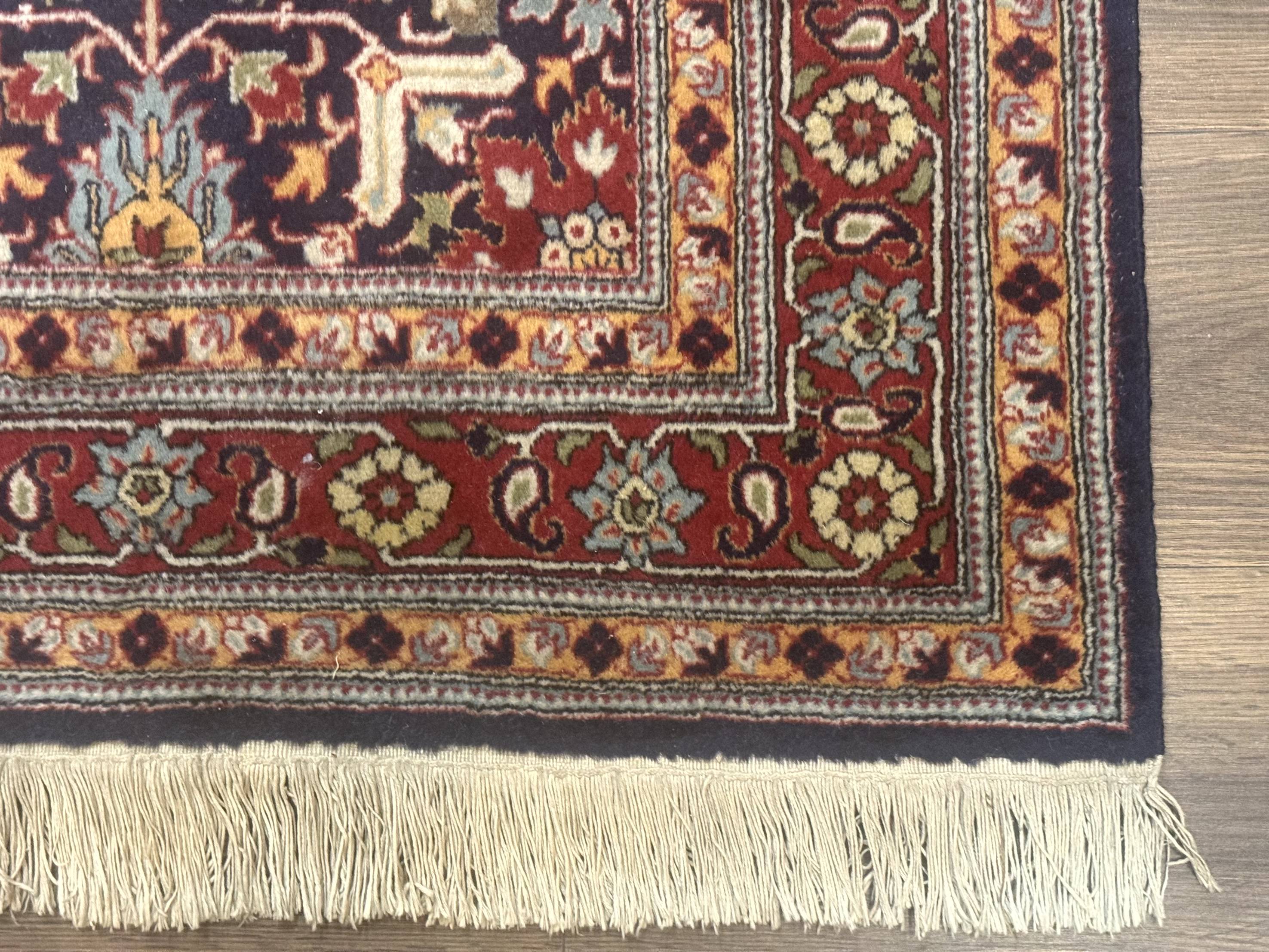 Turkish Hereke Rug 3x5, Navy Blue and Red, Fine 210 KPSI