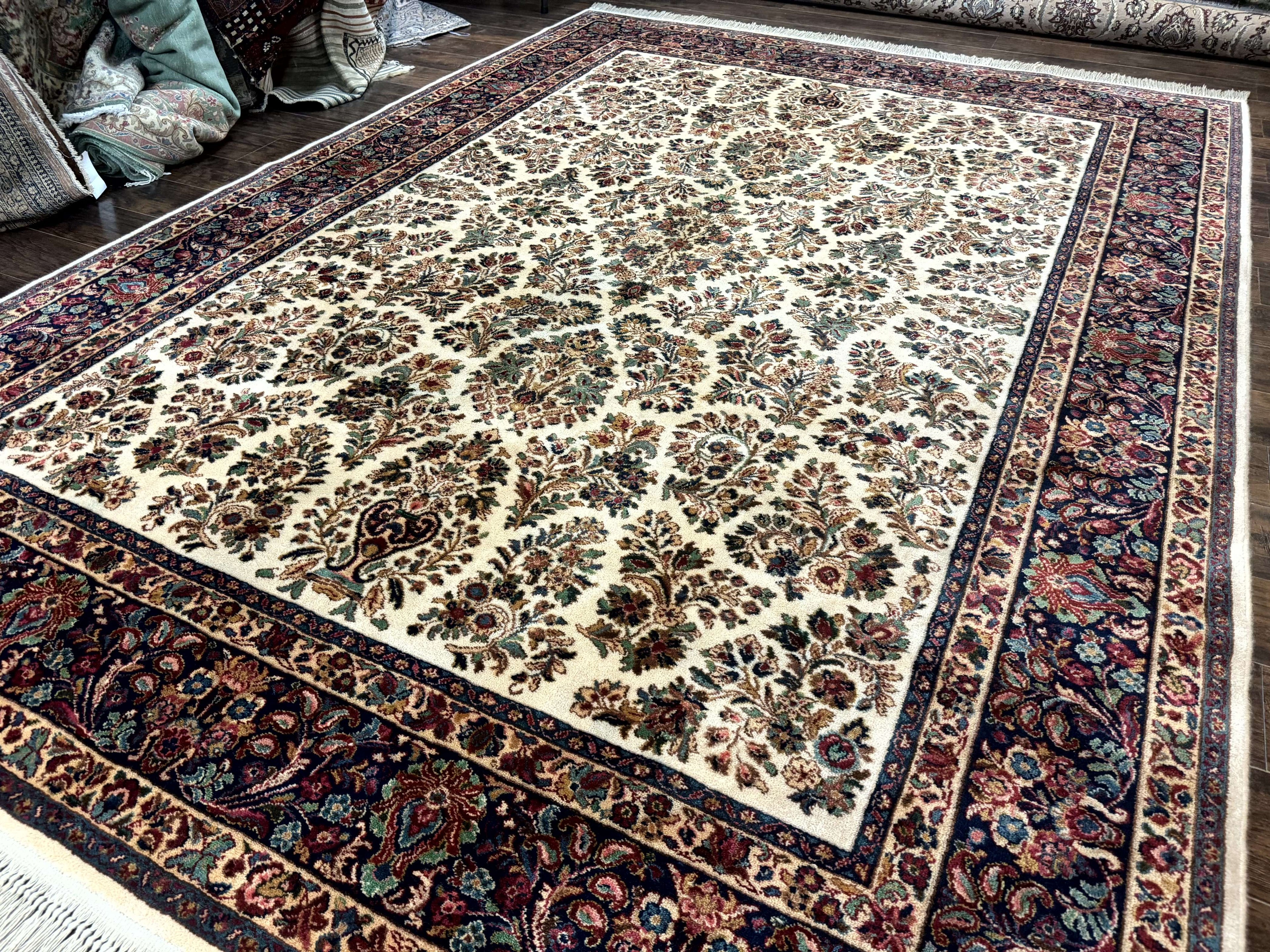 8.8 x 12 Karastan Ivory Sarouk Rug #760, Wool Pile, Vintage, Original 700 Series