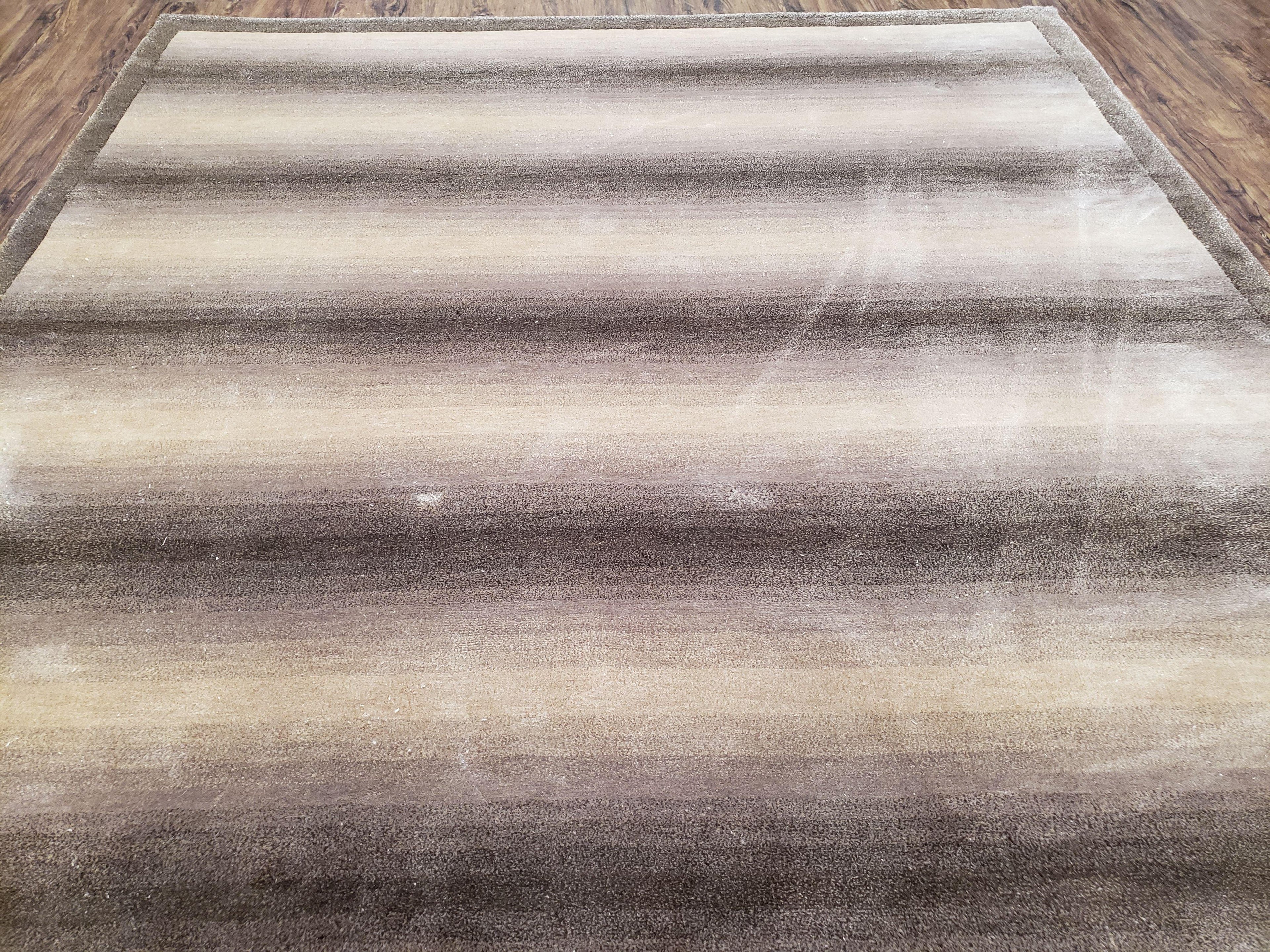 Vintage Safavieh Tibetan Indian Rug 6x9, Nepal Rug, Handmade, Striped Rug, Brown & Beige, 6x9 Oriental Carpet, Wool, Soft