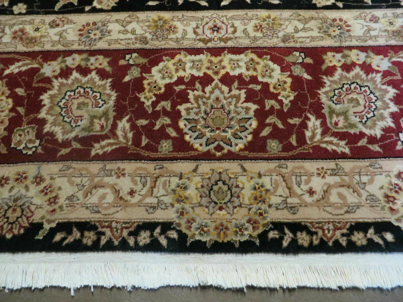 9' X 12' Vintage Handmade Fine Chinese Oriental Floral Wool Rug Silk Black