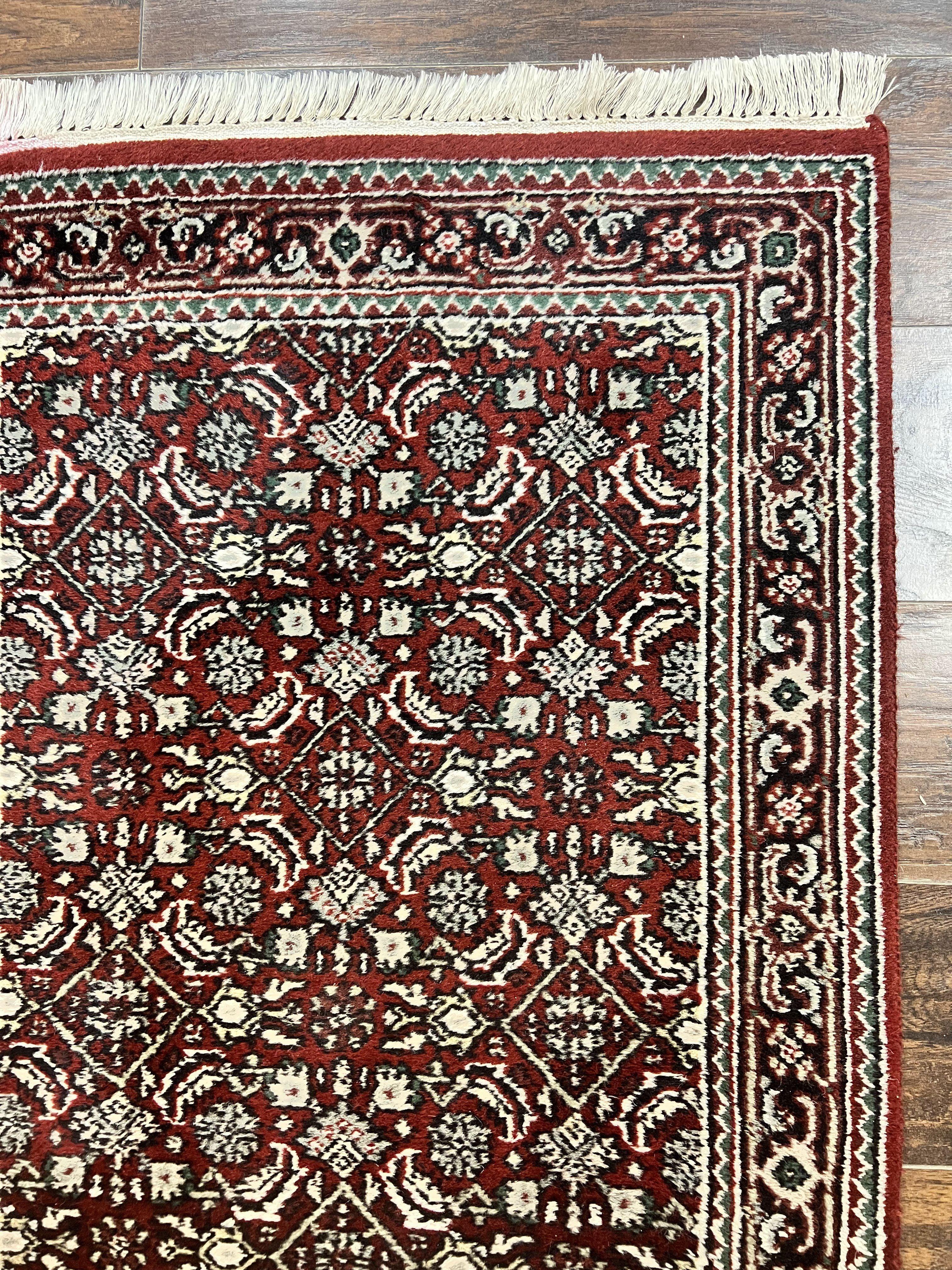 Indo Persian Runner Rug 2.7 x 8, Wool Hand Knotted Vintage Carpet, Red Black, Herati Allover Pattern, Oriental Runner, Rug for Hallway