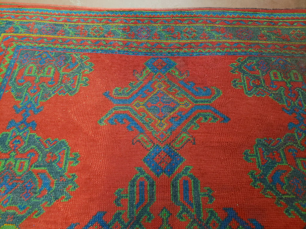7x11 Turkish Oushak Rug, Vintage Red & Blue Oriental Carpet, Hand Knotted Wool Area Rug 7 x 11, Turkish Sparta Rug, Antique Turkish Rug Nice